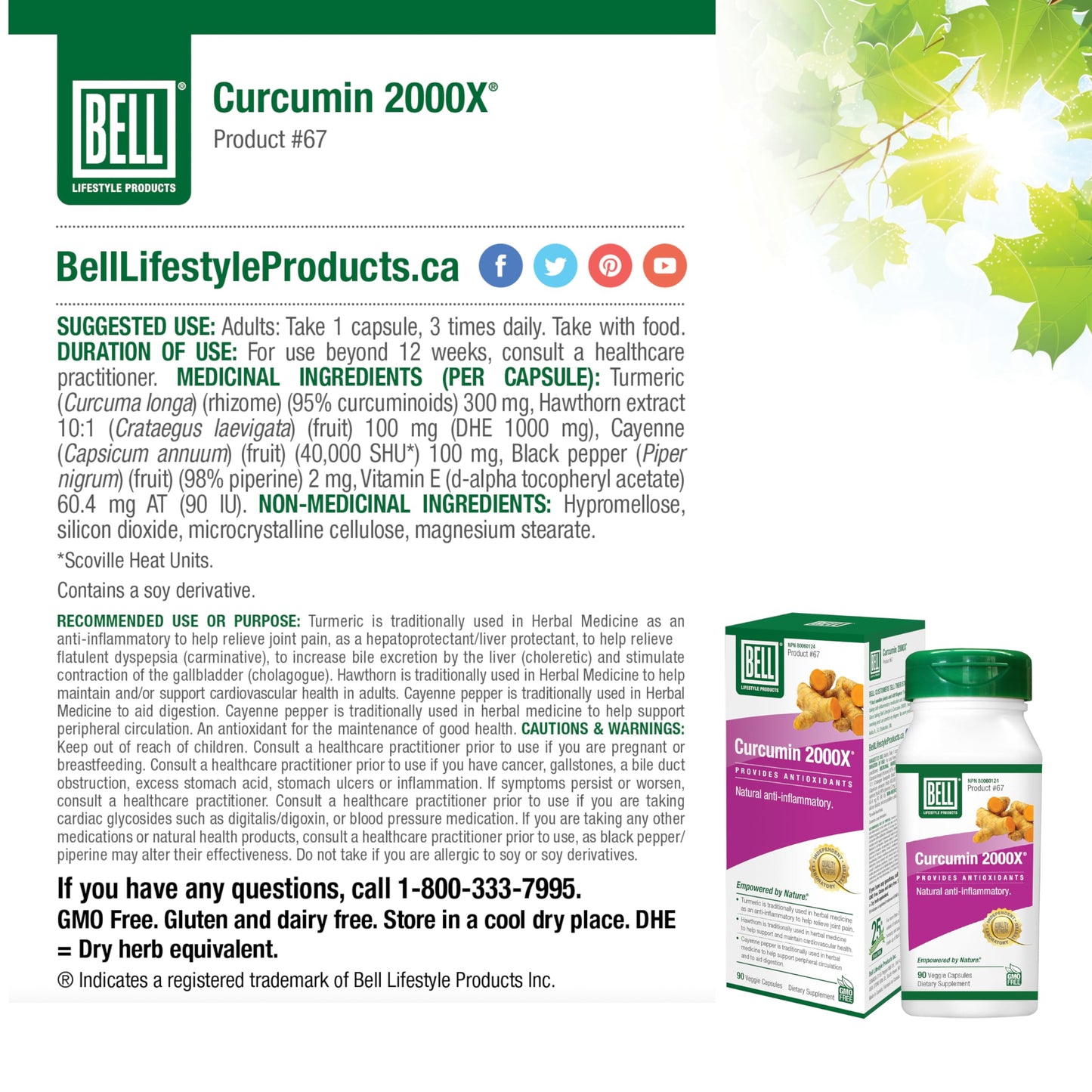 Bell Curcumin Supplements, Curcumin 2000X® - Proprietary Blend with Turmeric, Black Pepper, Vitamin E, Hawthorn- Help Support Digestion, Inflammation, Cardiovascular Health & Peripheral -90 units
