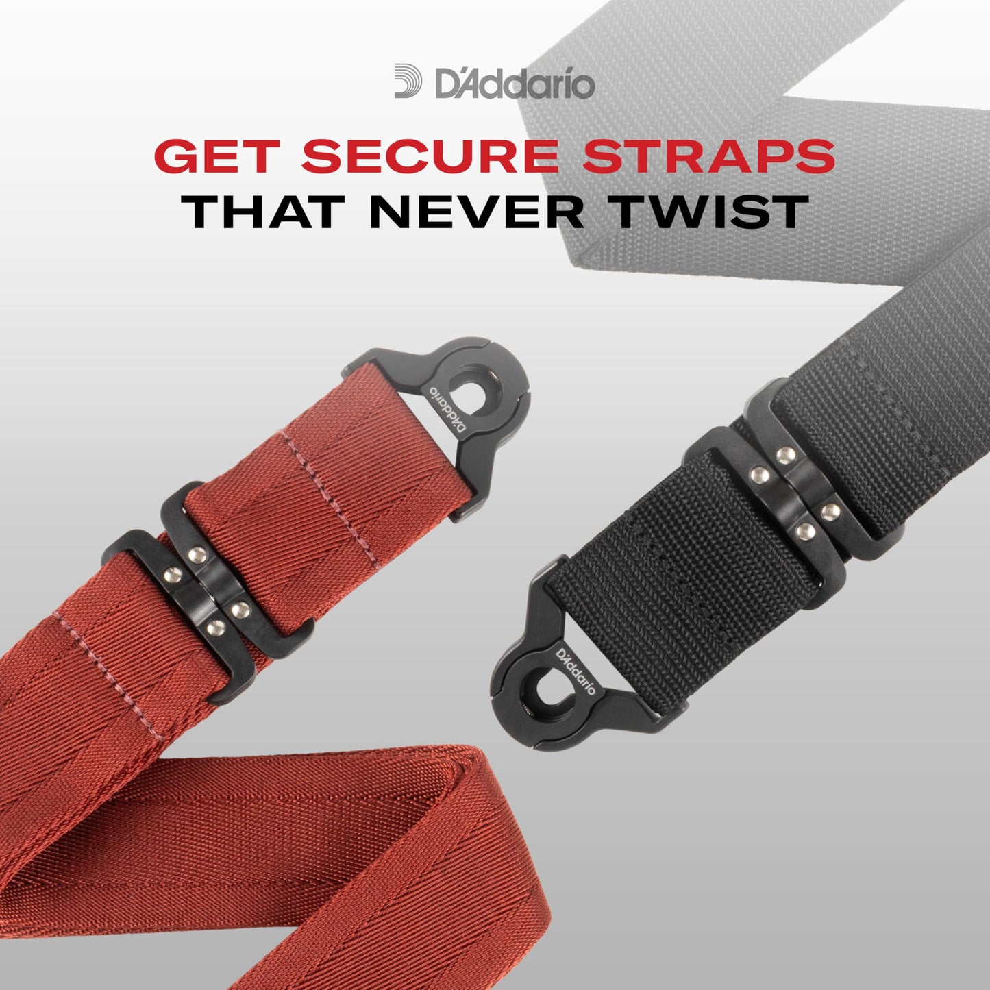 D'Addario Auto Lock Guitar Swivel Strap for Acoustic & Electric Guitars, 2" Width, Swivel Polypro, Black
