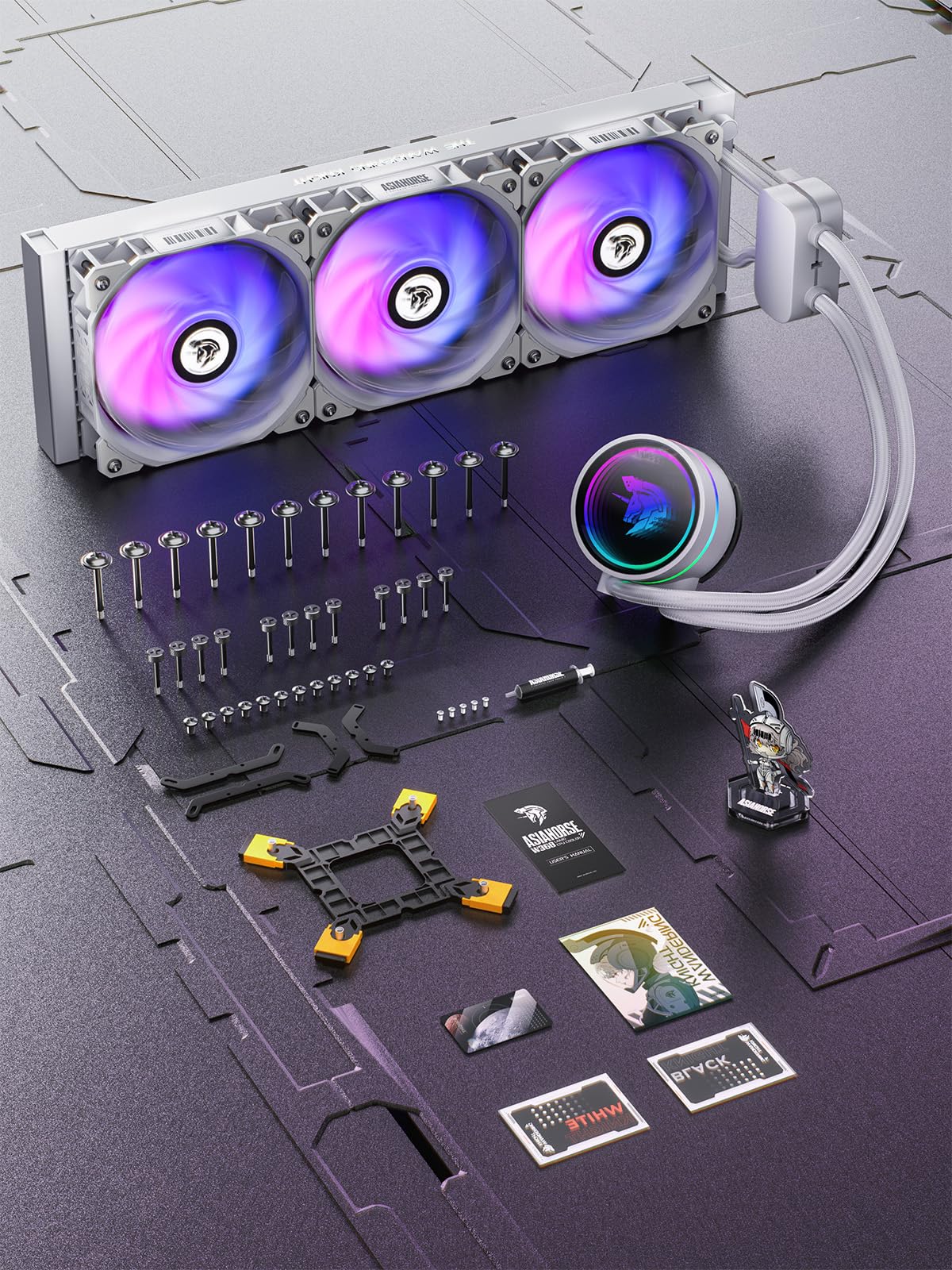 AsiaHorse WK-A360 ARGB All-in-One AIO CPU Liquid Cooler, Wandering Knight 360mm Water Cooling System with Dual High-Performance Pump and 3×120mm PWM Fans for Intel & AMD CPUs (White)