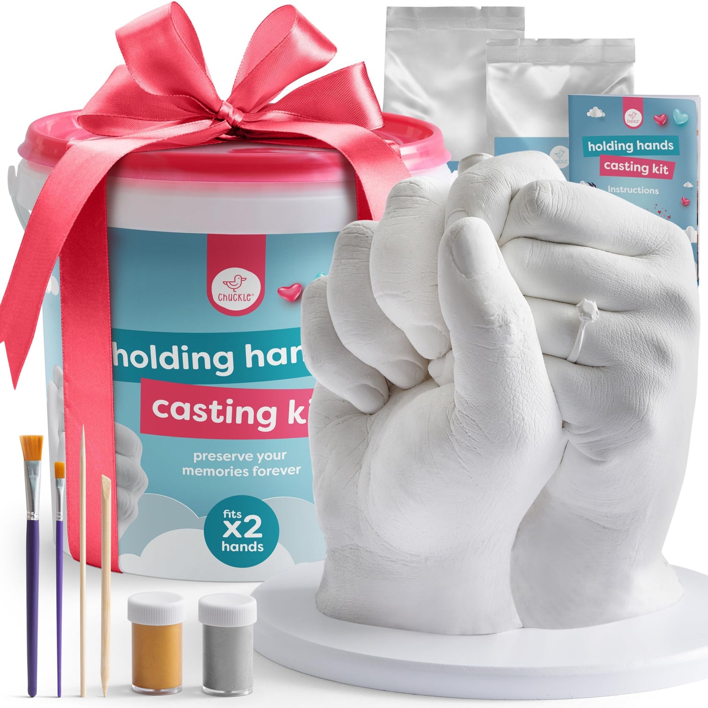 Chuckle Hand Casting Kit for Couples with Base & Paints, Hand Mold Kit Romantic Valentines Gift for Wife, Husband, Girlfriend & Boyfriend, Anniversary