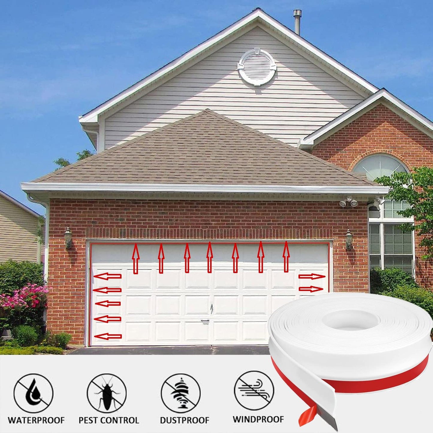 Apoctsddo Garage Door Seal Top and Sides, 34FT Garage Door Weather Stripping, Universal Weatherproofing Insulation Kit, Prevents Drafts, Easy Installation, Energy Saving Trim Seal