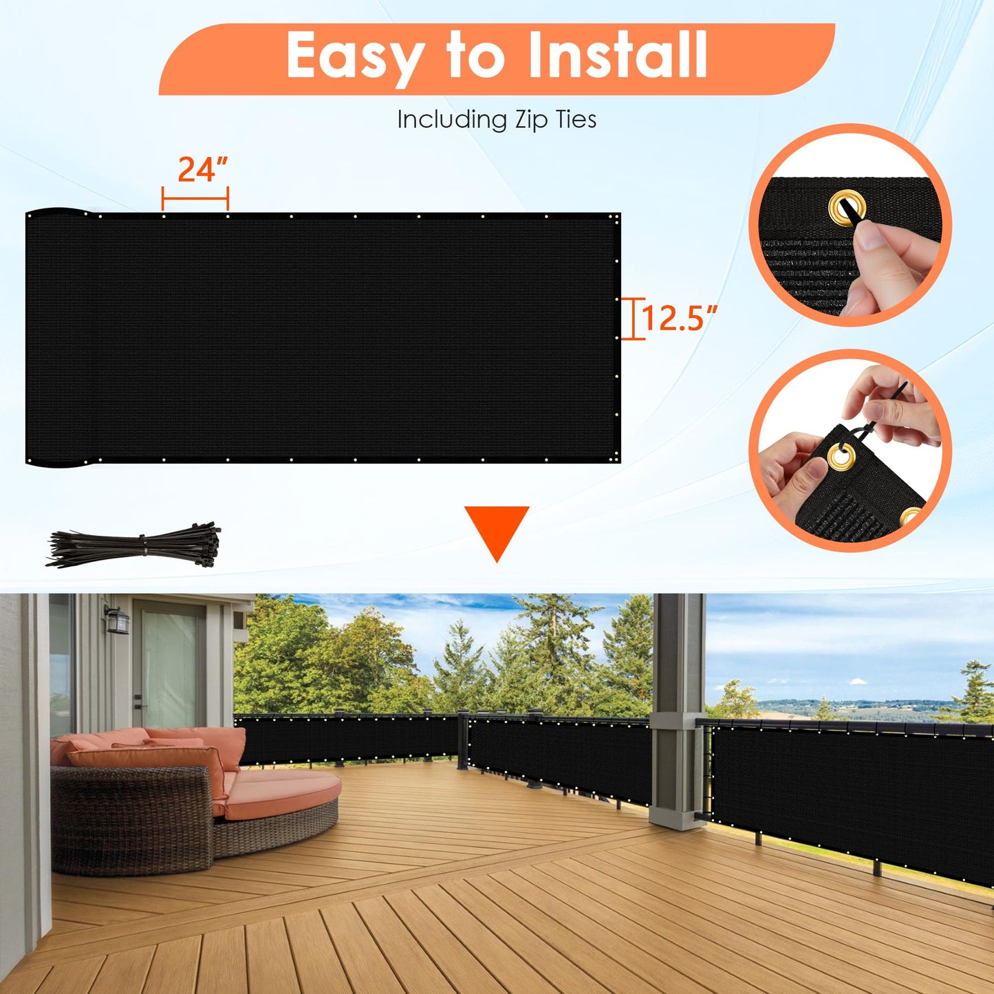 iCover 4x50ft (1.2x15.2m) Fence Privacy Screen, Heavy Duty Privacy Fence Screen, Outdoor Shade Cloth Mesh Barrier, Cable Zip Ties Included, Black