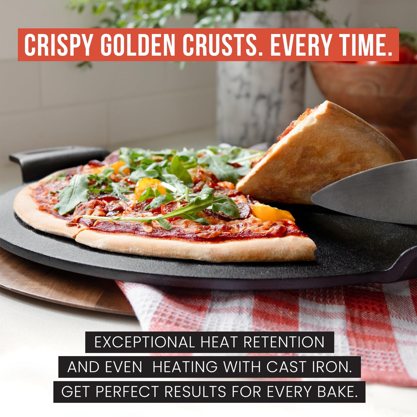 Chef Pomodoro Cast Iron Pizza Pan, Inch Pre-Seasoned Skillet, with Handles, Baking Pan, Round Griddle for Dosa Tawa Roti, Comal for Tortillas, Baking Stove, Oven, Grill BBQ and Campfire (15-inch)