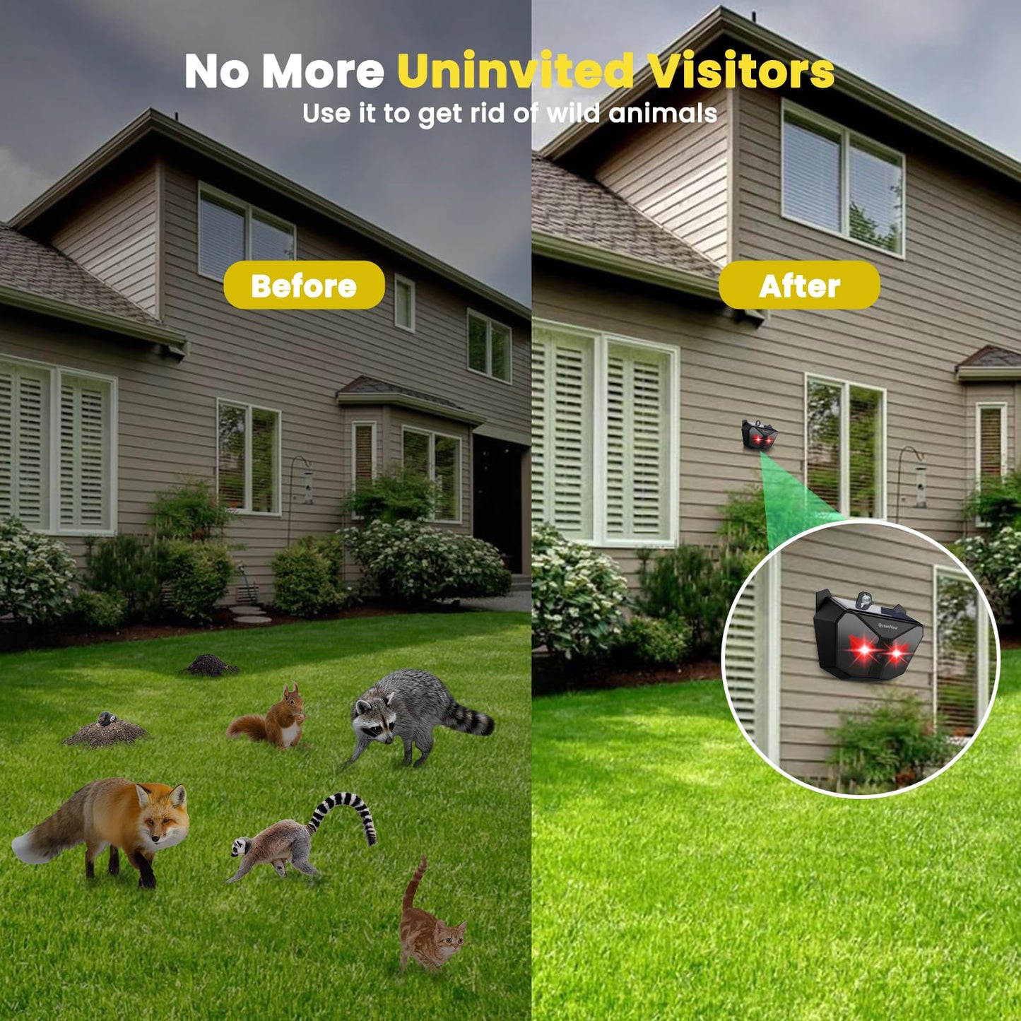 Solar Animal Repeller Outdoor 4 Packs, Nocturnal Animal Deterrent with Red LED Flashing Lights, Waterproof Wild Device for Chicken Coop, Cat, Skunk, Wolf, Deer, Coyote, Fox, Raccoon