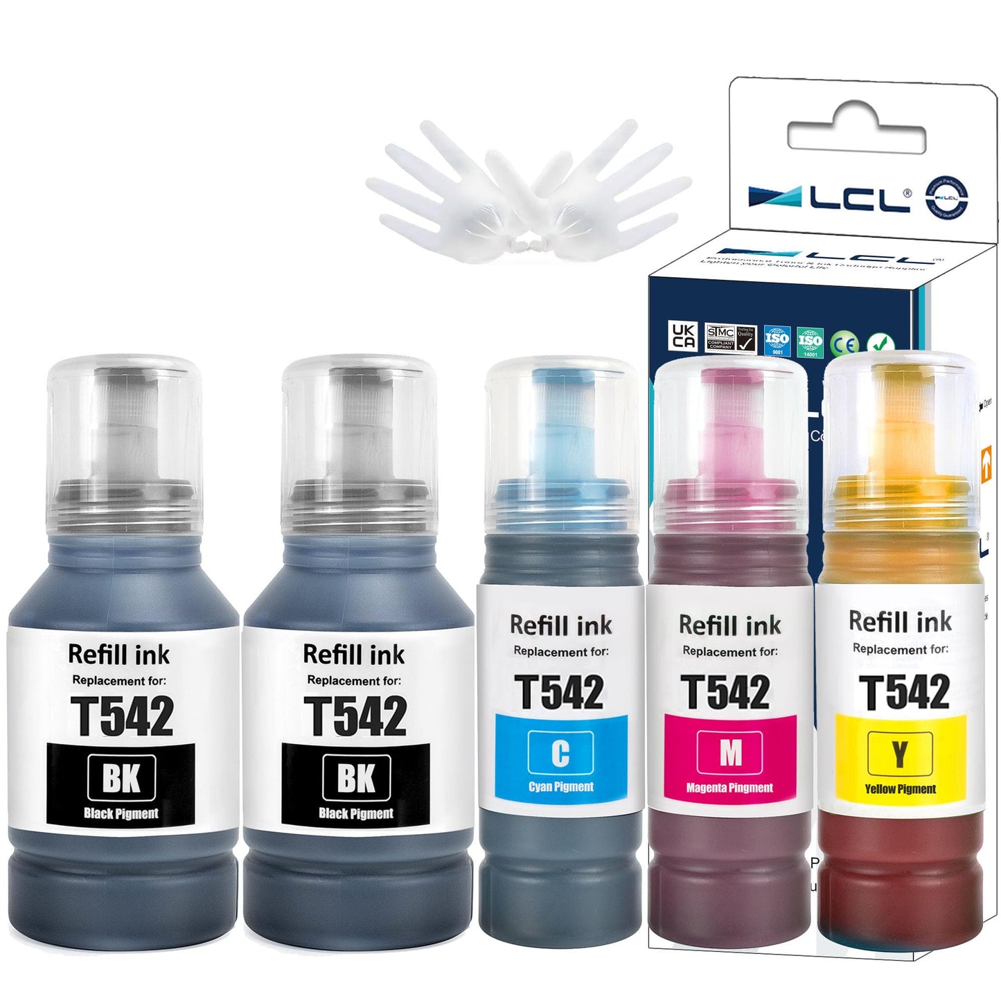 LCL Compatible Ink Refill Bottles High Capacity Replacement for 542 T542 Ink Compatible with ET-5150 ET-5170 ET-5180 ET-5850 ET-5800 ET-5880 ET-16600 ET-16650 ST-C8000 ST-C8090 (5Pack,2KCMY)
