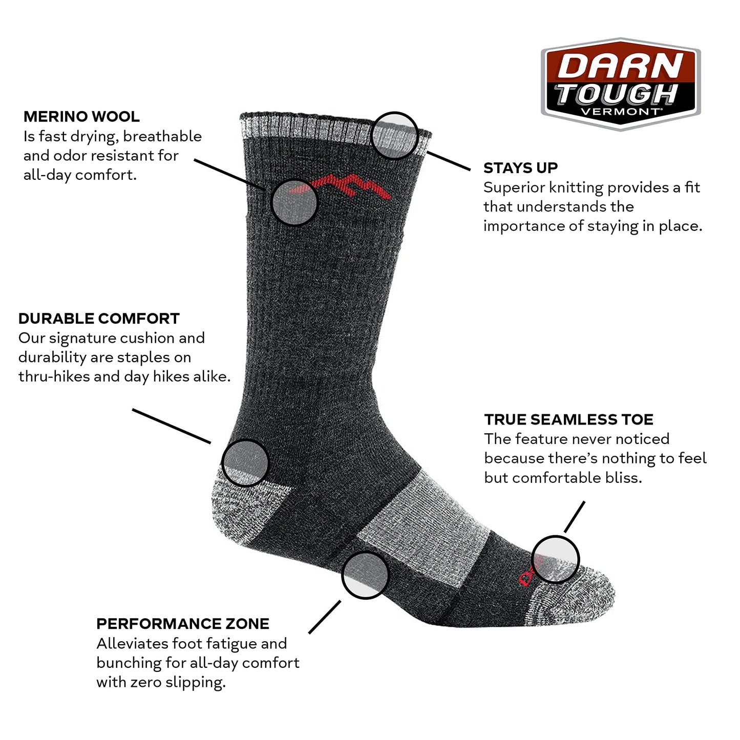 Darn Tough Men's Hiker Boot Full Cushion Midweight Hiking Sock (Style 1405) - Eclipse, Large