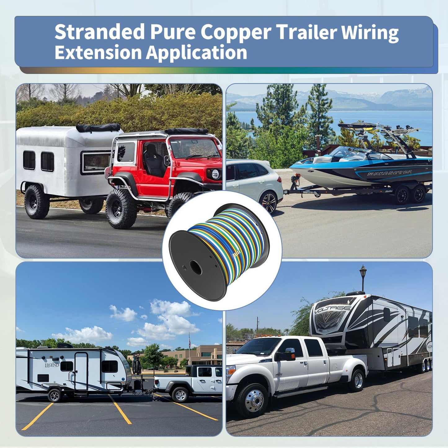 LIMICAR - 5 Way Trailer Cable 100ft 18 Gauge Trailer Wiring Harness 200702