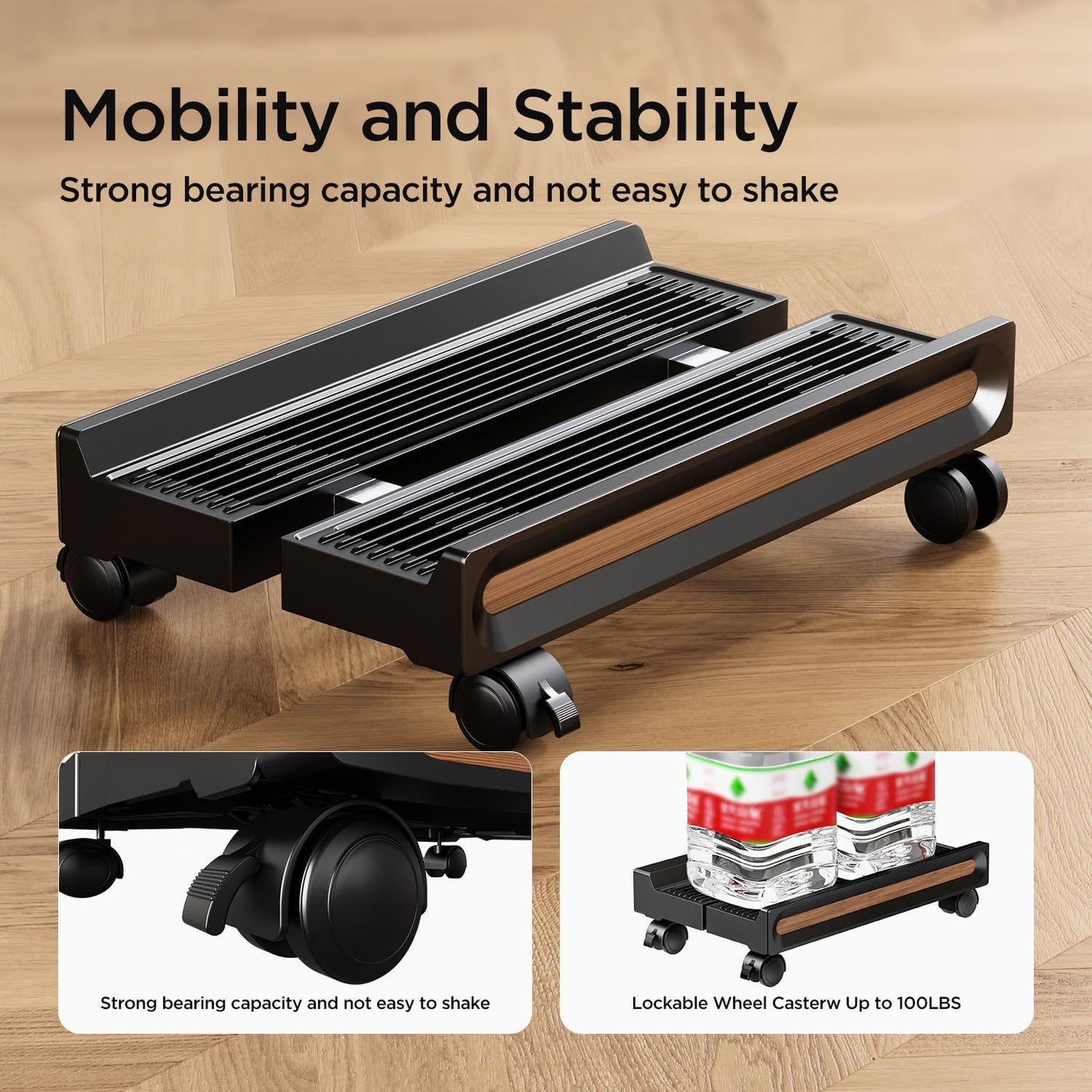 FULKUN Adjustable Mobile CPU Stand,Ventilated PC stand for floor, Computer Tower Stand with Locking Caster Wheels Fits Most PC,Computer Mobile Cart Holder for Office,Gamers and Students