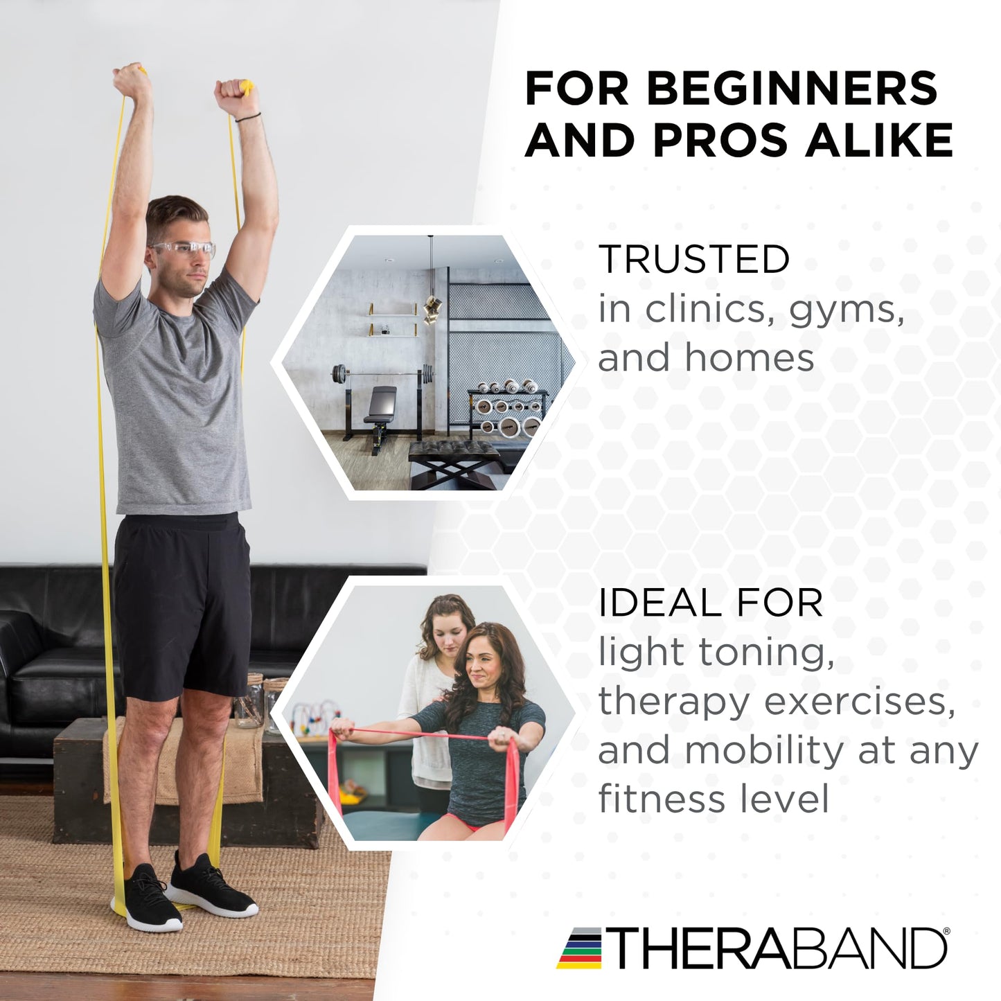 TheraBand Resistance Bands, 50 Yard Roll Professional Latex Elastic Band For Upper & Lower Body & Core Exercise, Physical Therapy, Pilates, At-Home Workouts, & Rehab, Yellow, Thin, Beginner Level 2
