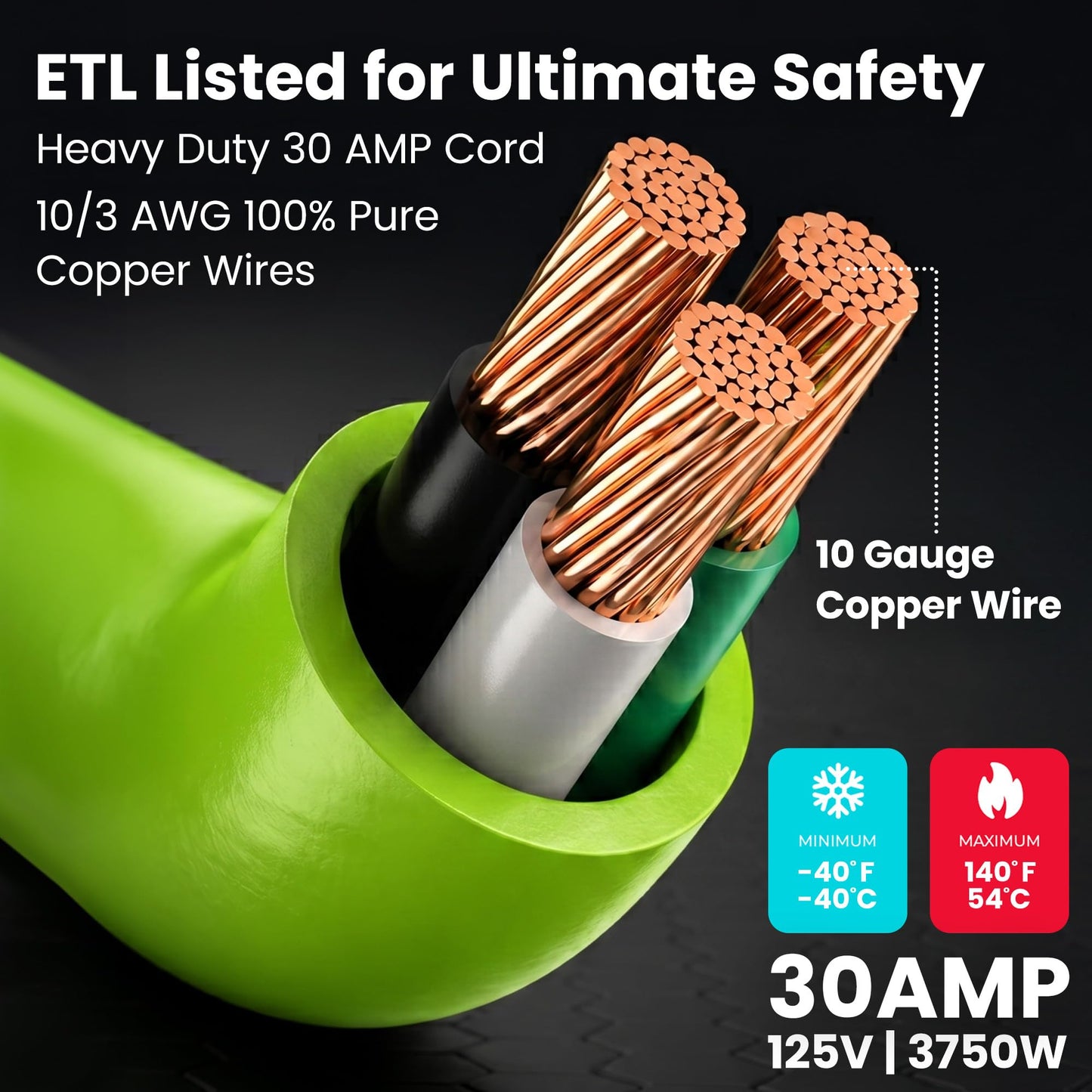GEARit 30-Amp Extension Cord for RV and Auto, 125-Volt, 3-Prong, 10/3 STW 10AWG Gauge 3 Wire, NEMA TT-30P to TT-30R, Outdoor, Waterproof, Outdoor Camper Power Cord, 15 feet (4.5 Meters), Green