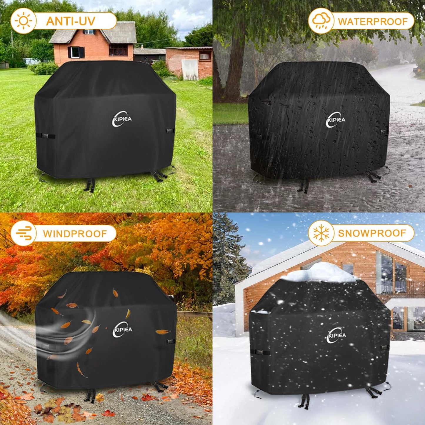 Kipiea Upgrade BBQ Covers 52 inch, Heavy-Duty Barbecue Covers, Universal Gas Grill Covers with 4 Windproof Buckles, No Tears Anti UV No Fading (52" W x 26" D x 43" H)