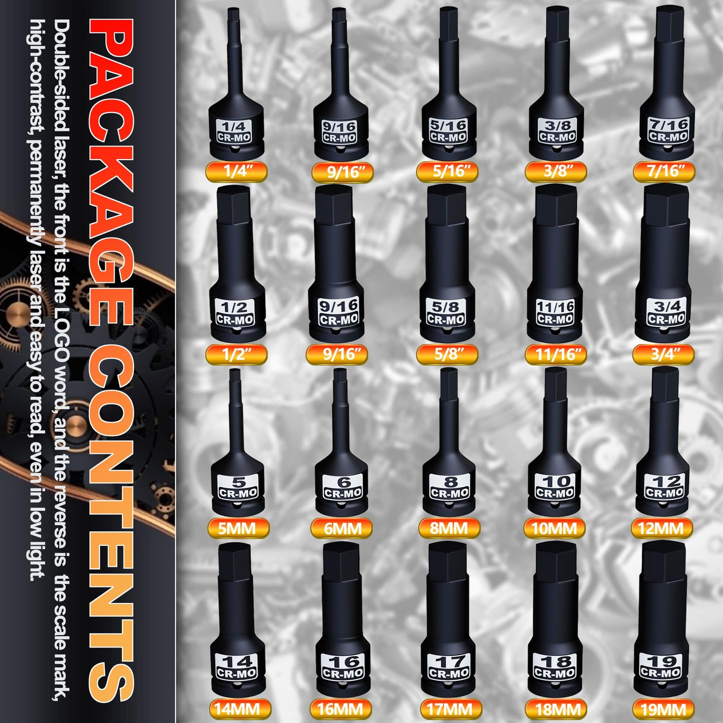 Aiourx 1/2" Drive Master Impact Hex Bit Socket Set, Metric & SAE, 20-Piece Impact Allen Bit Socket Set, 5mm - 19mm & 1/4" - 3/4", Heavy Duty Storage Case