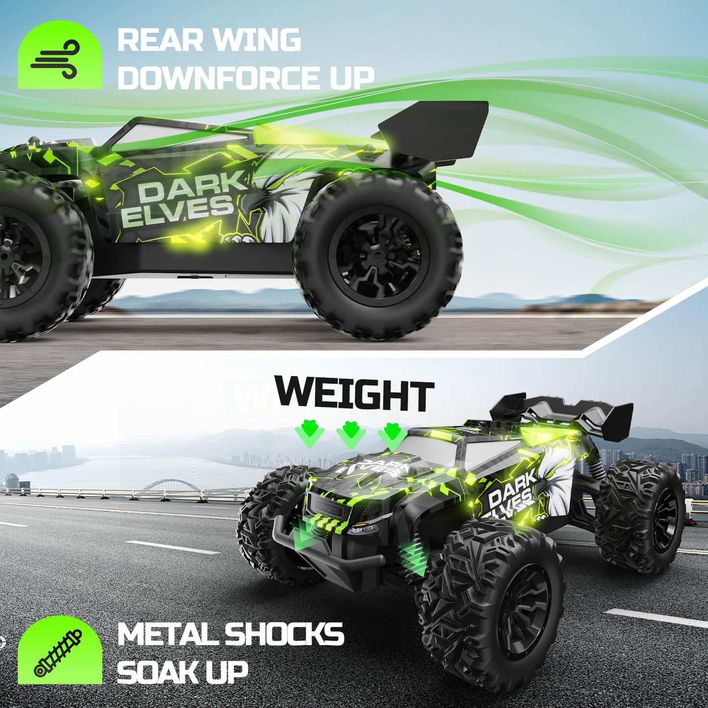 DEERC RC Car W/LED Car Shell, 2.4GHz Remote Control Cars, All Terrain RC Truck W/ 2 Rechargeable Batteries, 40 mins Playtime, Rock Crawler, Monster Truck Gift Toys for Beginners Kids Boys Adults