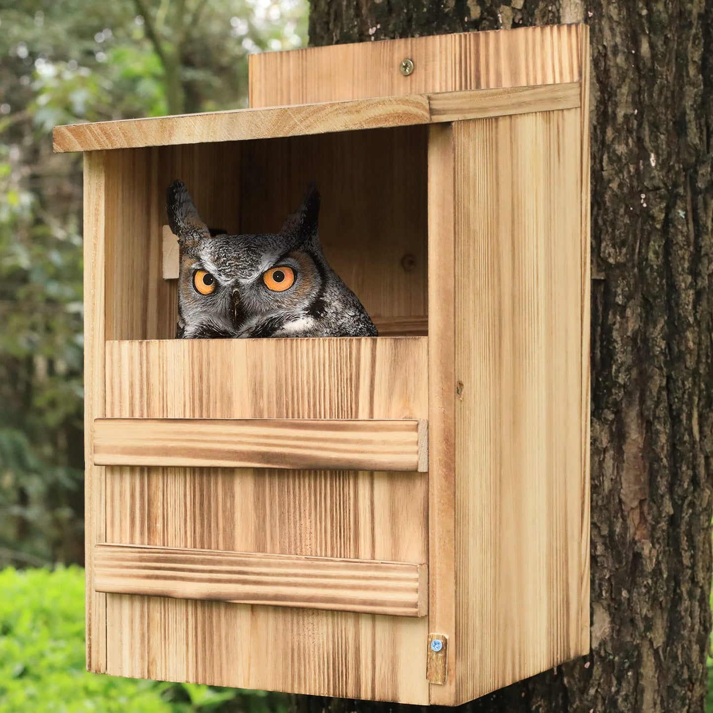 Owl House for Outdoors,Screech Owl Nesting Box, Saw Whet Bird House for Outside,Large Wood Bird Box