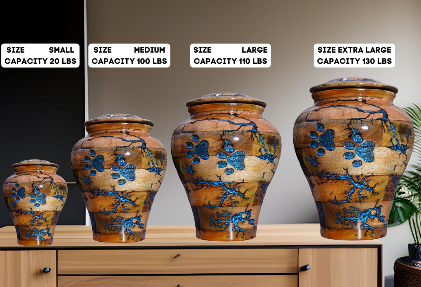 Wooden Urn for Pet Ashes - Cremation Box for Dogs and Cats - Small and Large (Medium 100 LBS)
