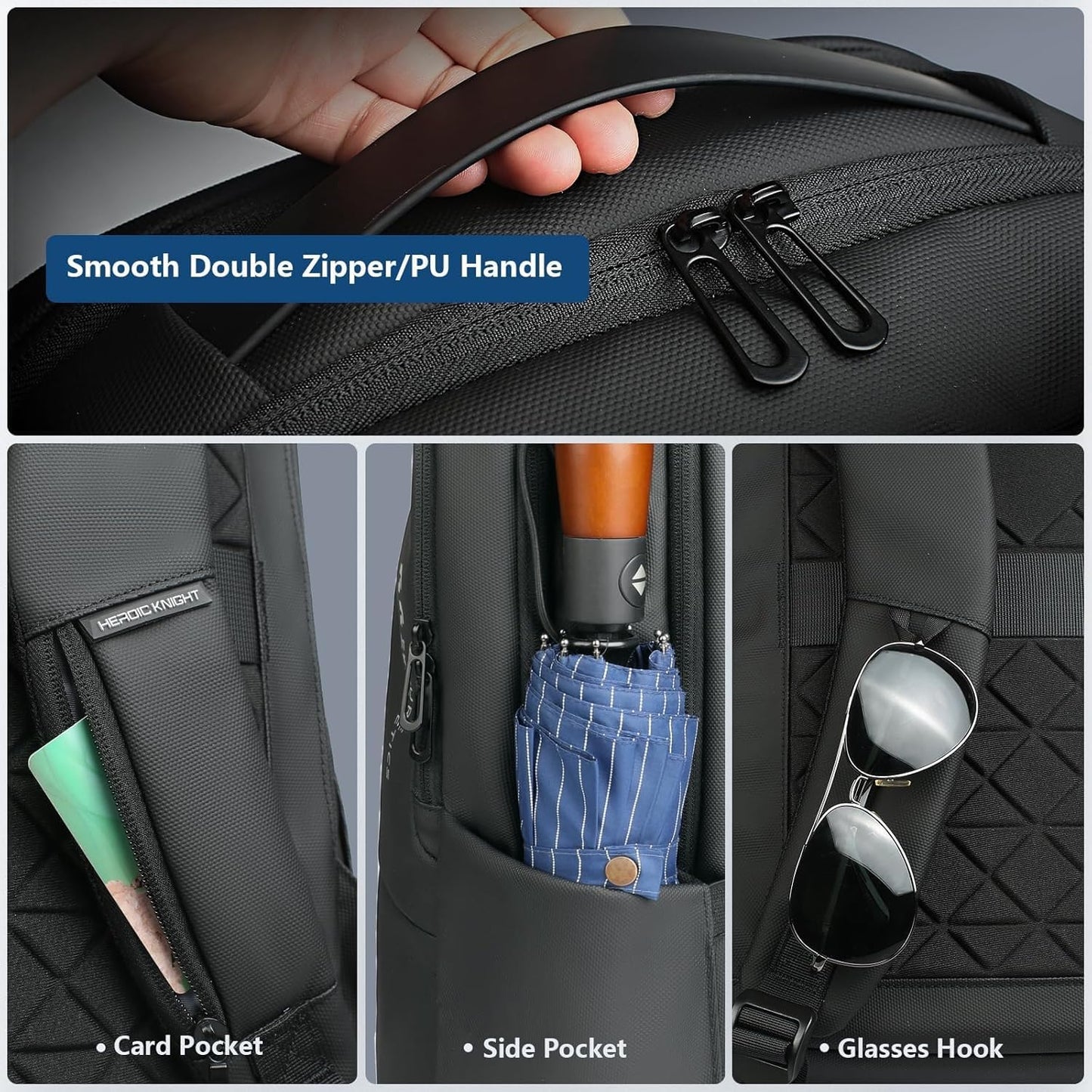 hk Business Laptop Backpack for Men, Water-Resistant Anti-Theft 15.6 Inch Mens Backpacks with USB Charging Port, Lightweight Casual Computer Bag for Travel Office Work College, Black
