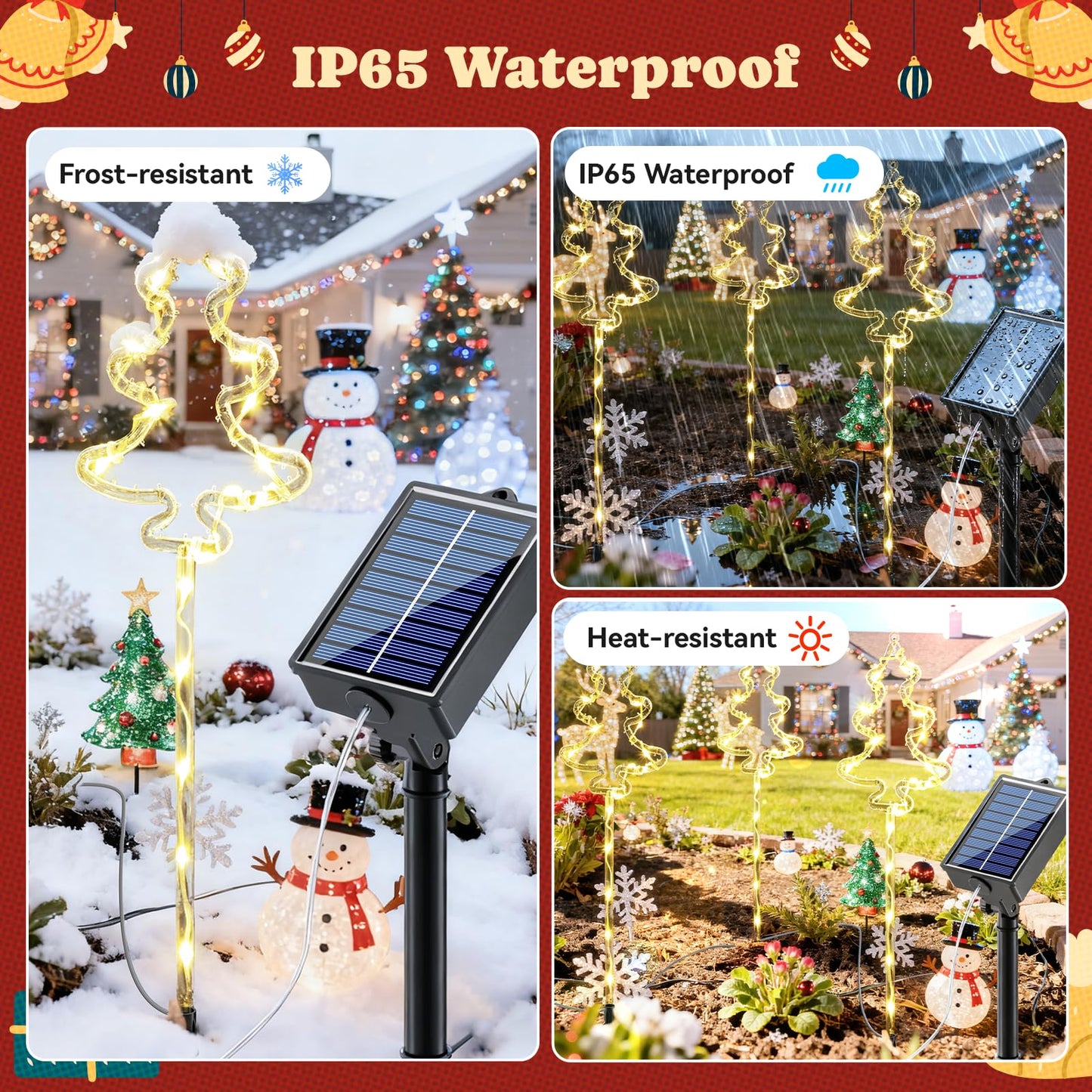 6 Packs Christmas Tree Solar Garden Lights with 8 Light Modes, 21.65 Inches Tall Christmas Outdoor Garden Light with 20 LEDs Each, Solar Outdoor Xmas Decor for Garden, Path, Patio (Warm White)