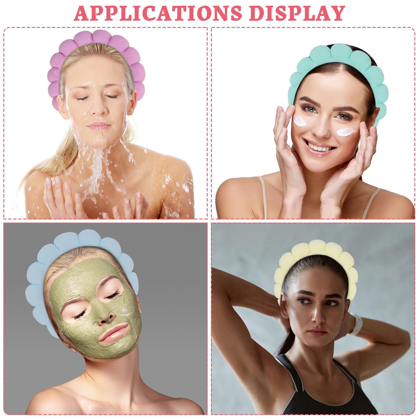 RAISEY 10 Pcs Spa Headband Bulk for Women Makeup Sponge Headband Puffy Hair Band for Washing Face Women Girls (Terry Cloth)