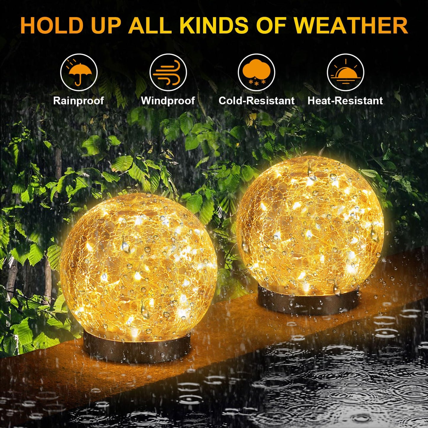 YWYWLED Solar Garden Lights - Two Lighting Modes 4.7’’ Cracked Glass Solar Lights, 30 LEDs Solar Lights for Outside Garden Patio, Porch, Lawn, Yard Decorative (Warm White, 4 Globes)