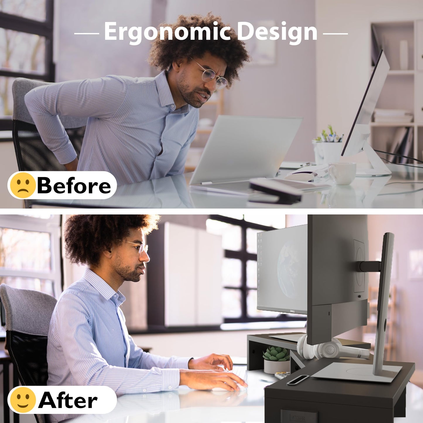 BONTEC Dual Monitor Stand for Desk, Adjustable Length and Angle Monitor Stand Riser with Smartphone Holder, Desk Shelf for Top of Desk, Computer Monitor Stand with Storage, Office Desk Organizer