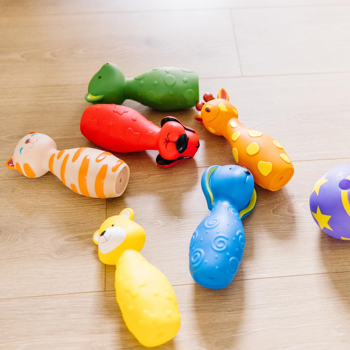 Melissa & Doug K's Kids Bowling Friends Play Set and Game with 6 Pins and Convenient Carrying CaseIndoor Outdoor Bowling Set, Soft Plastic Animal Pins, for Ages 2+