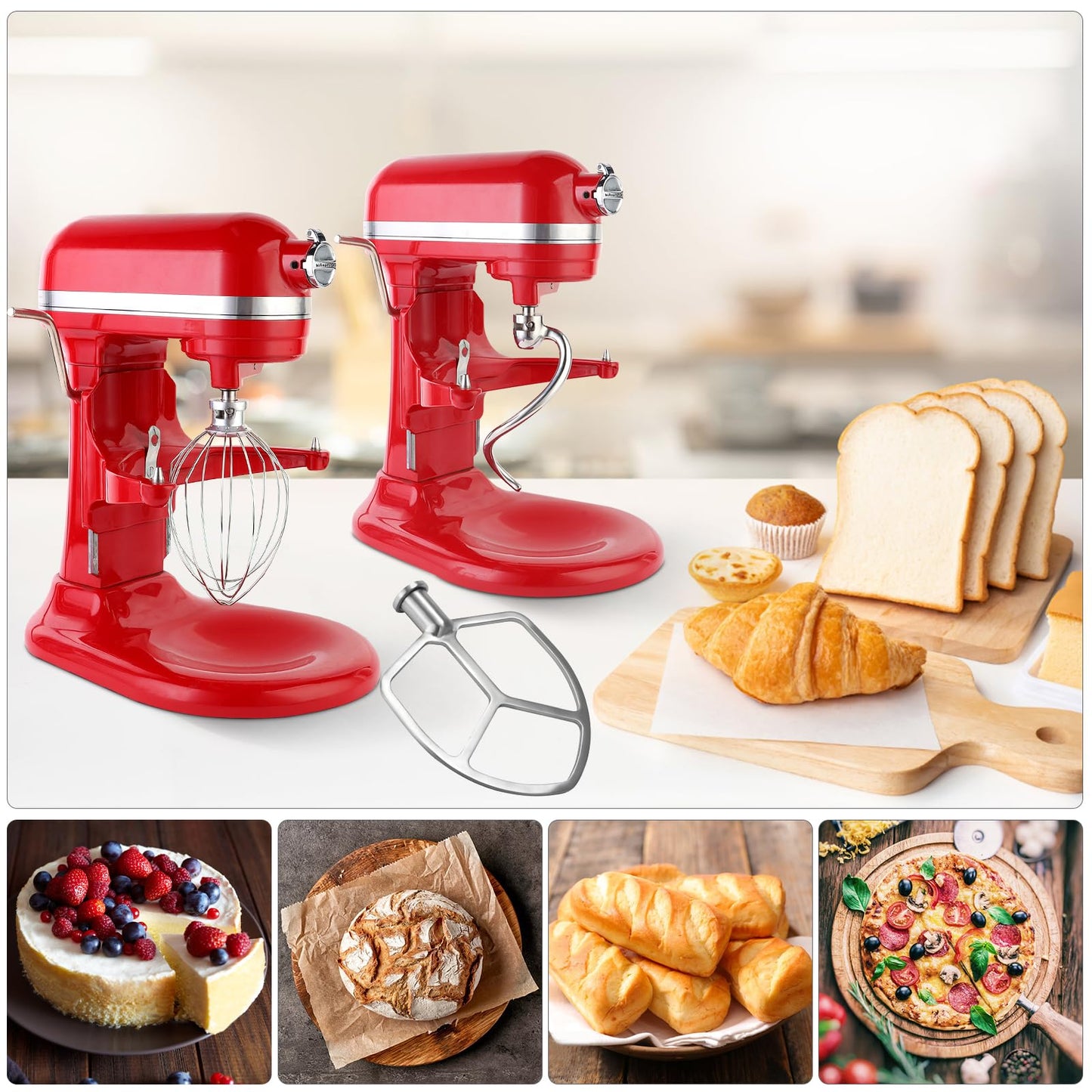 Stainless Steel 3 Piece kit Attachments，Dough Hook 6 Wire Whisk Flat Beater Compatible with KitchenAid 5-6QT Mixer，Bowl Lift Stand Mixer Accessory，Rust Resistant，Dishwasher Safe