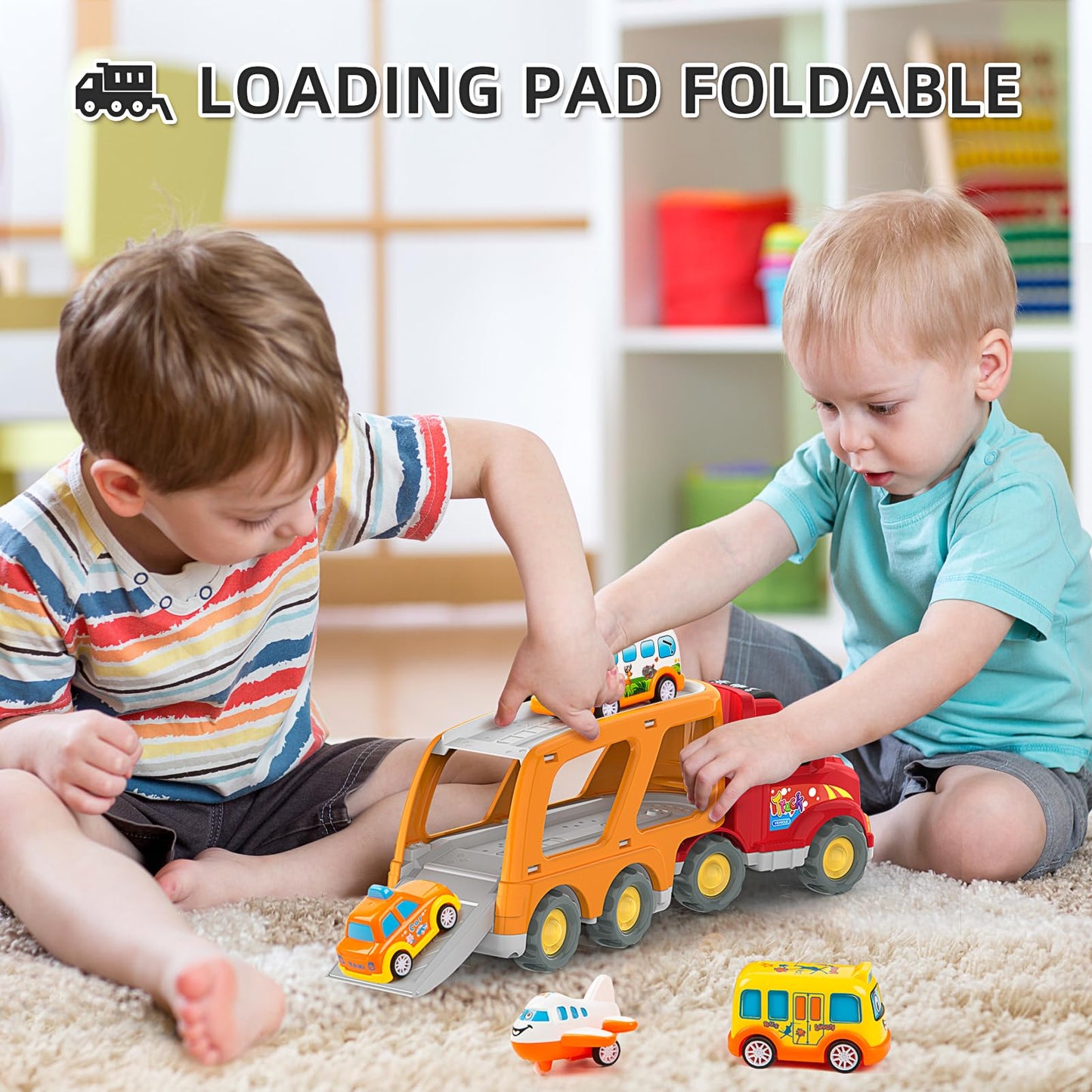 Veslier Toddler Toys Car for Boys Girls Age 3-5, 5 in 1 Carrier Transport City Vehicles Toys,Kids Toy Cars for Toddlers 3, Christmas Birthday Gift for Toddlers