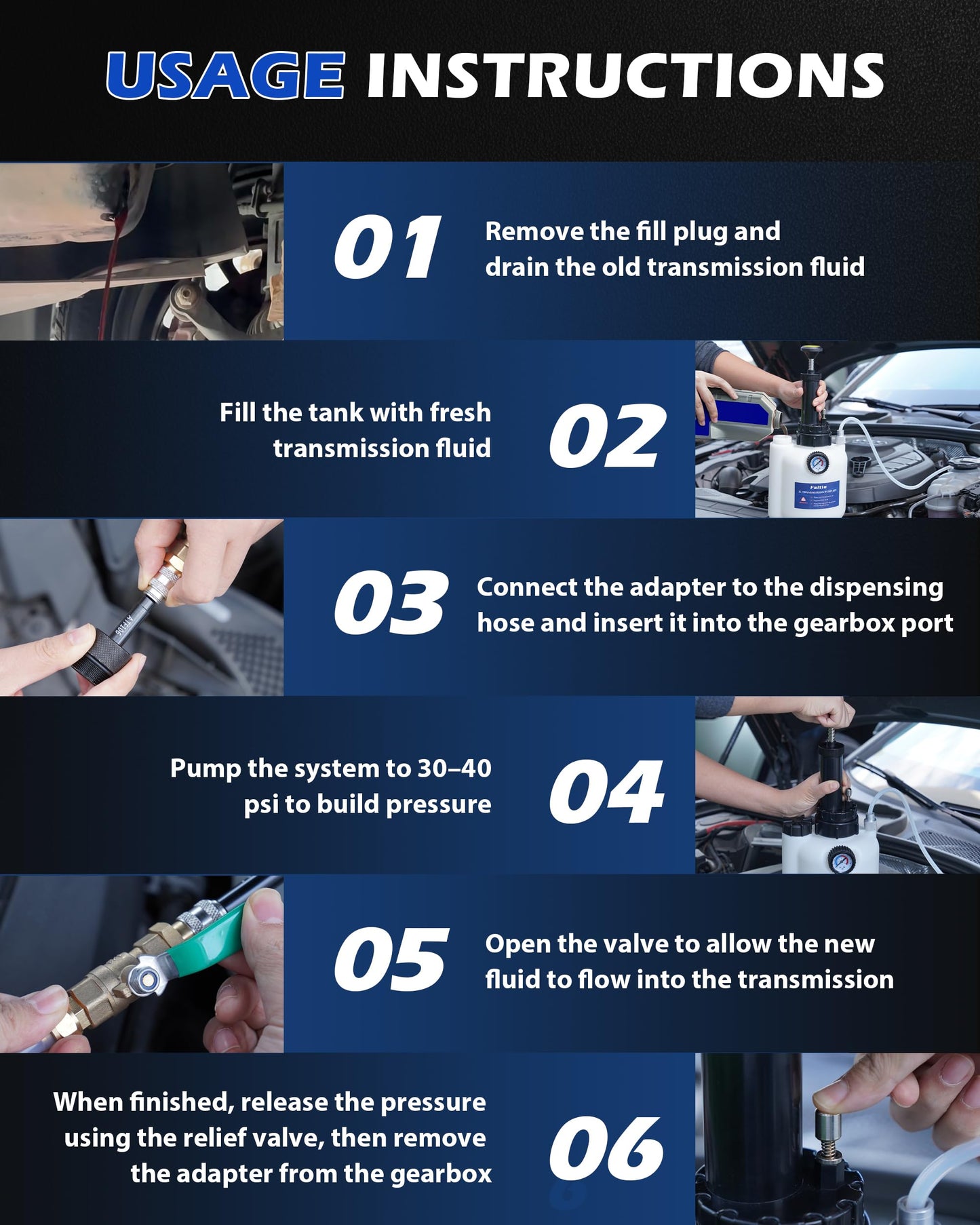 FAITIO 3L Transmission Fluid Transfer Pump w/ 12 ATF Adapters, Automotive Fluid Pressure Pump for Refilling Transmission, Differential and Gear Oil, Manual Car Oil Dispenser Pump