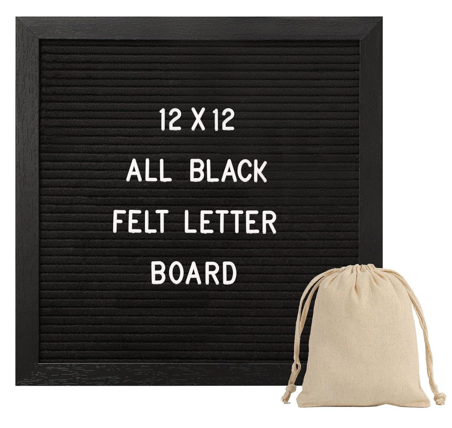 G GAMIT Black Felt Letter Board with 335 Changeable Letters&Numbers, 12”x12” Message Board Letter Sign Board in Black Frame with Stand and Canvas Bag for Announcement&Notification(Black)