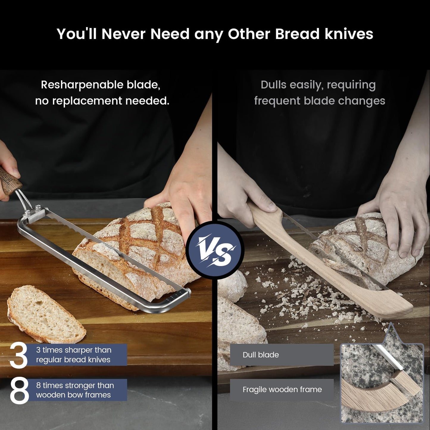 SYOKAMI 2026 Upgrade Bread Knife for Homemade Bread, World's 1st Real Bow-Design Sourdough Bread Slicer, Razor-Sharp Cutter for Crusty Sourdough & Baguette, 4 Thickness Scale Marks, Ideal for Gift