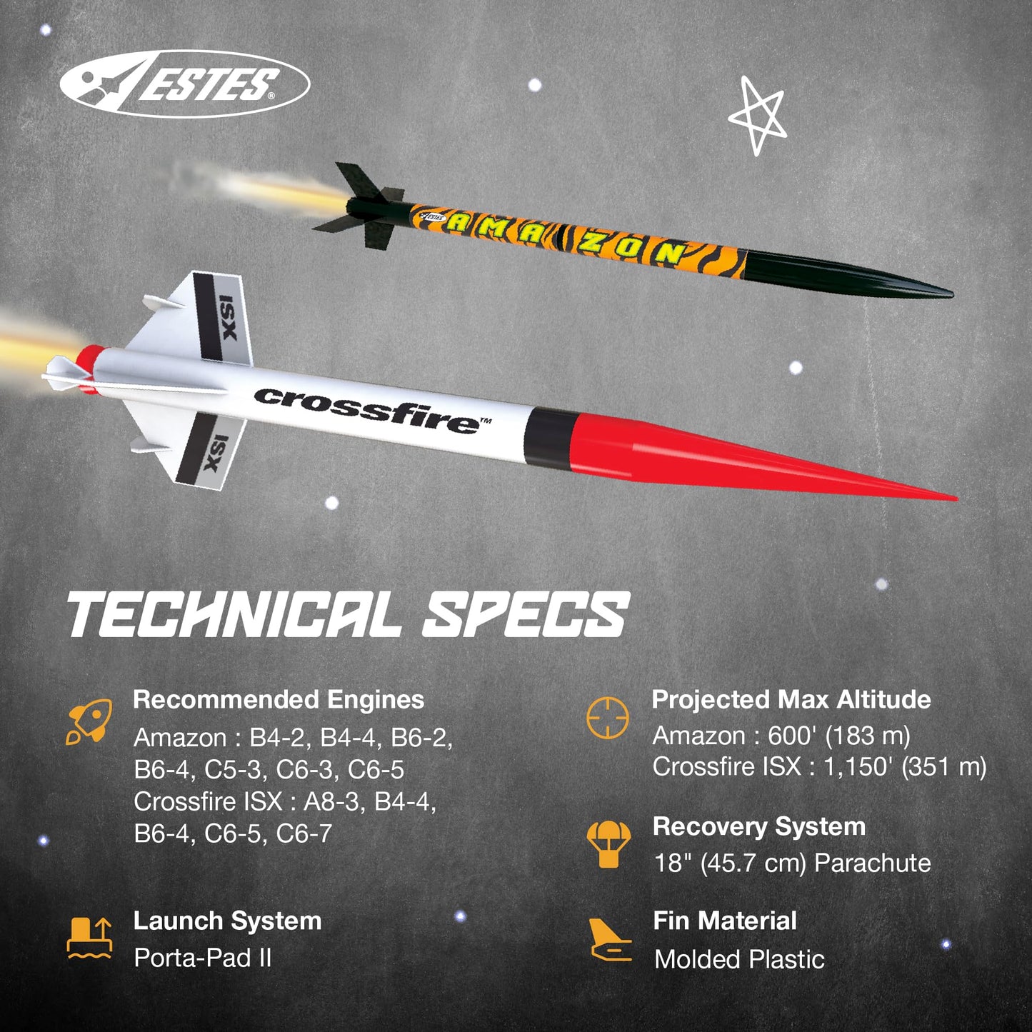 Estes Tandem-X Launch Set (Amazon and Crossfire ISX) Orange, 30 inches