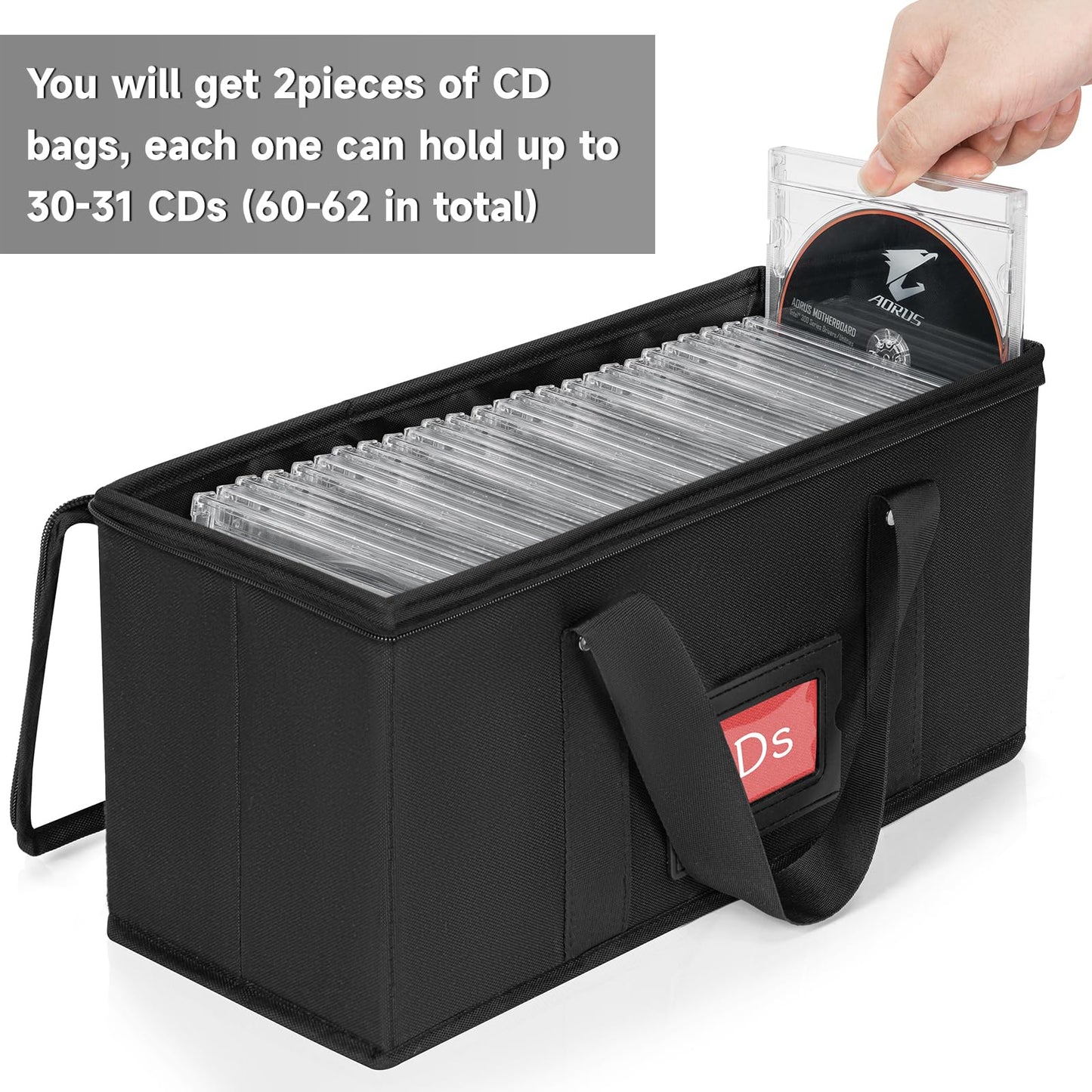 4 Pack CD Storage Boxes, TORIBIO CD Case Holder Organizer with Clear PVC Lid and Index Labels- 13.4"x 6.3"x 5.5" CDs Storage Holder Bags, Each Hold up to 31 CDs Jewel Cases or 170 Discs