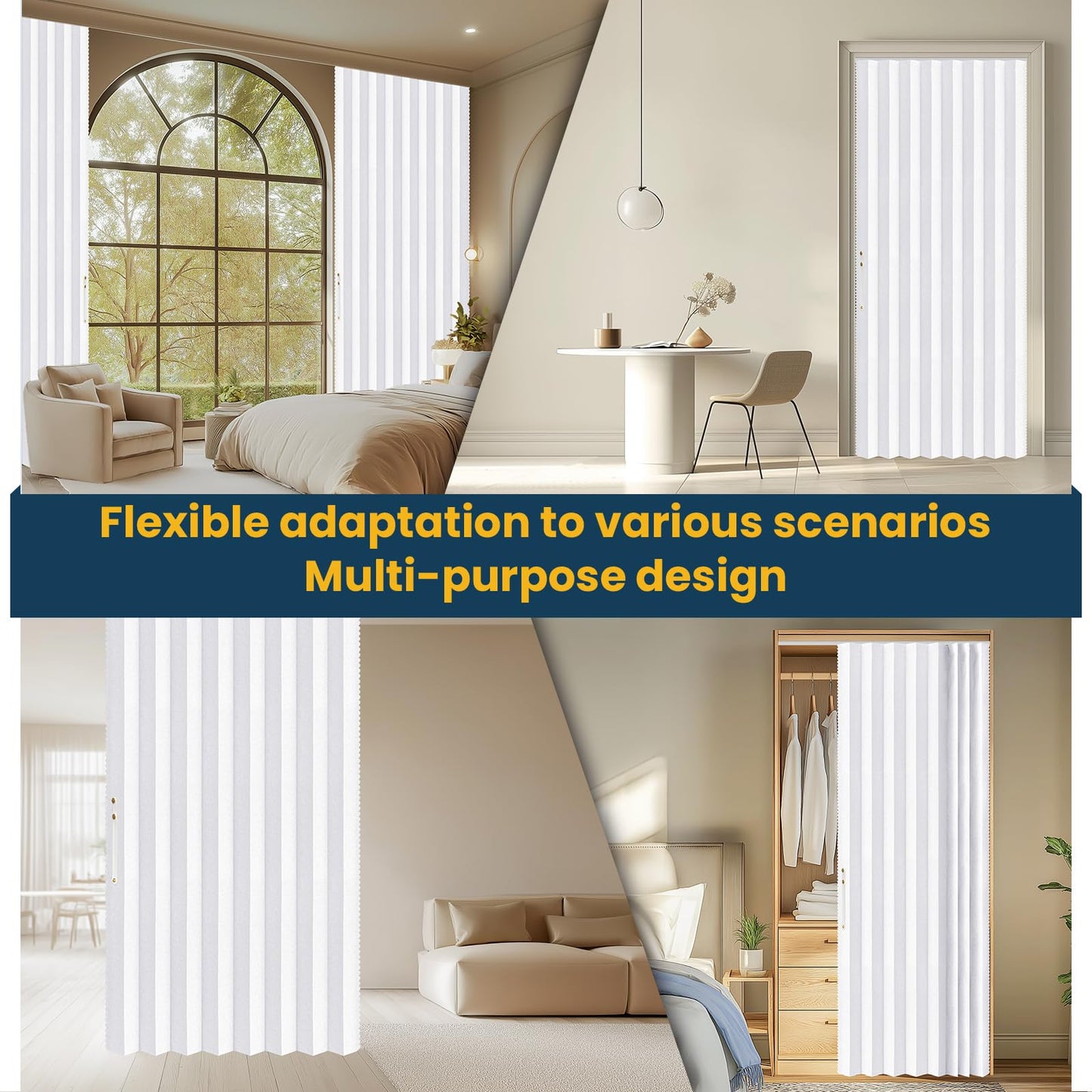 AJAZZ 100% Blackout Magnetic Door Curtain Patio Door Curtain Invisible Folding Door for Bedroom Living Room Accordion Doorway Curtain Sets Included Tracks (1Panel, 43W x 79 L, White)