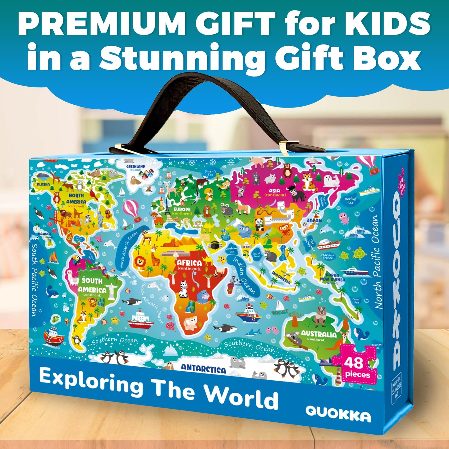 QUOKKA Giant Floor Puzzles for Kids Ages 3-5 - 2x3 Feet 48 Piece Puzzles for Kids Ages 4-8 - Educational Toys on Large Puzzles for Boys and Girls Ages 3-5 - World Map Toy Gift Activities