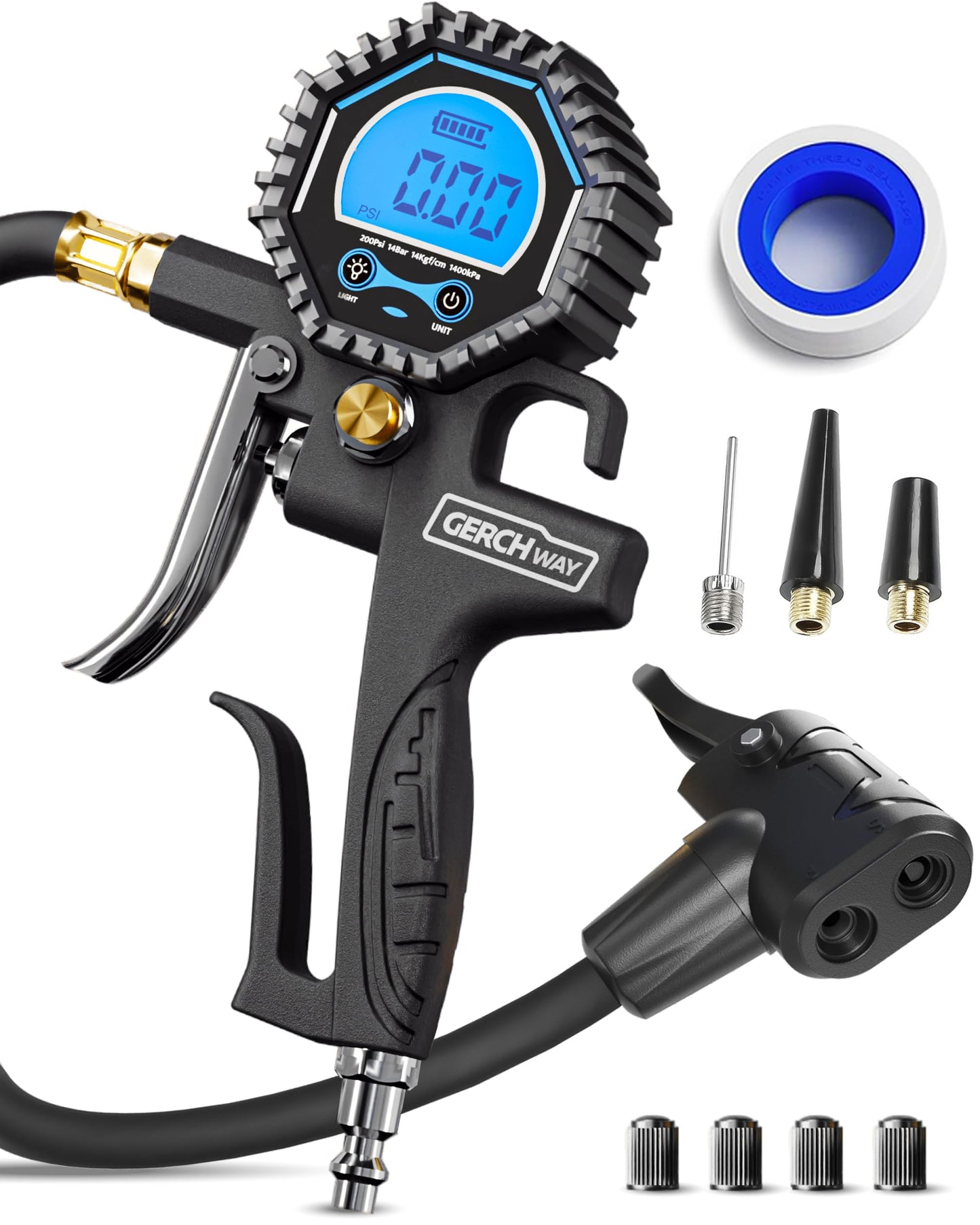 Presta Valve Adaptor for Air Compressor — Digital Bike Tire Pressure Gauge with Inflator – Schrader to Presta Valve Air Chuck Compressor Attachment
