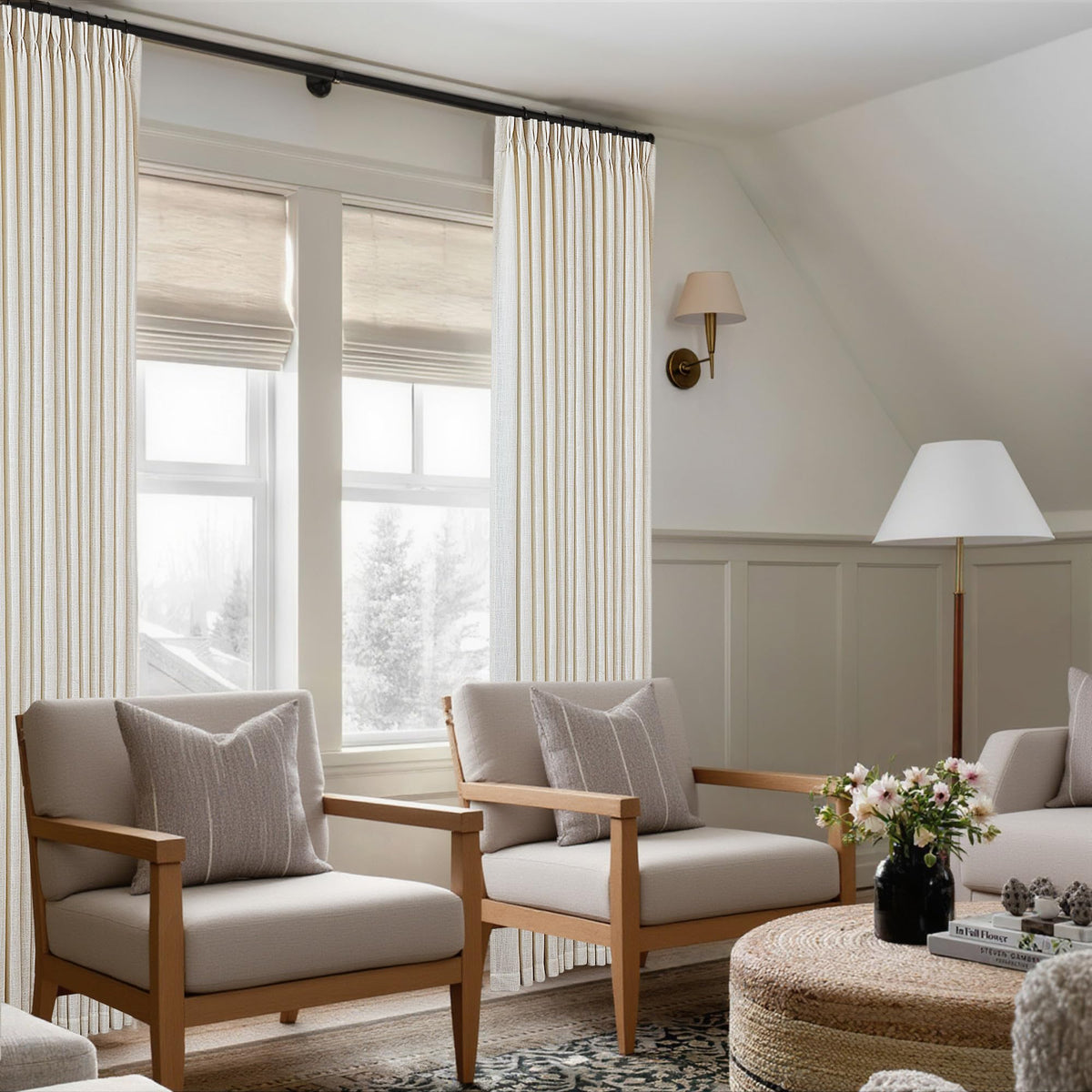 84 Inch Length Natural Pinch Pleated Linen Curtains 2 Panels for Living Room Bedroom Cream Ivory Semi Sheer Boho Neutral Back Tab Linght Filtering Pinch Pleat Hooks Rings Curtain 84 Inches Long