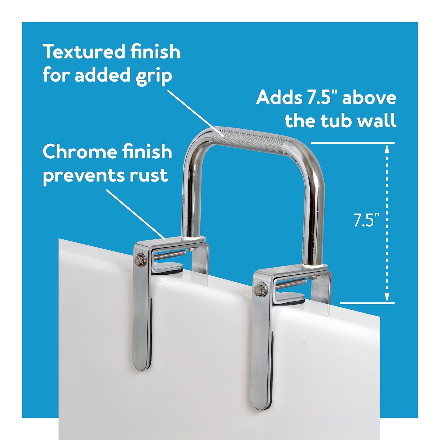 Carex Bathtub Rail with Chrome Finish - Bathtub Grab Bar Safety Bar For Seniors and Handicap - For Assistance Getting In and Out of Tub, Easy to Install on Most Tubs