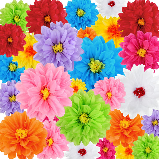 Mexican Flowers Fiesta Party Decoration Tissue Paper Fiesta Colorful Carnival Crepe Paper Flowers for Floral Backdrop Wedding Birthday Craft Wall Decor, 8" 10" 12" (54 Pcs)