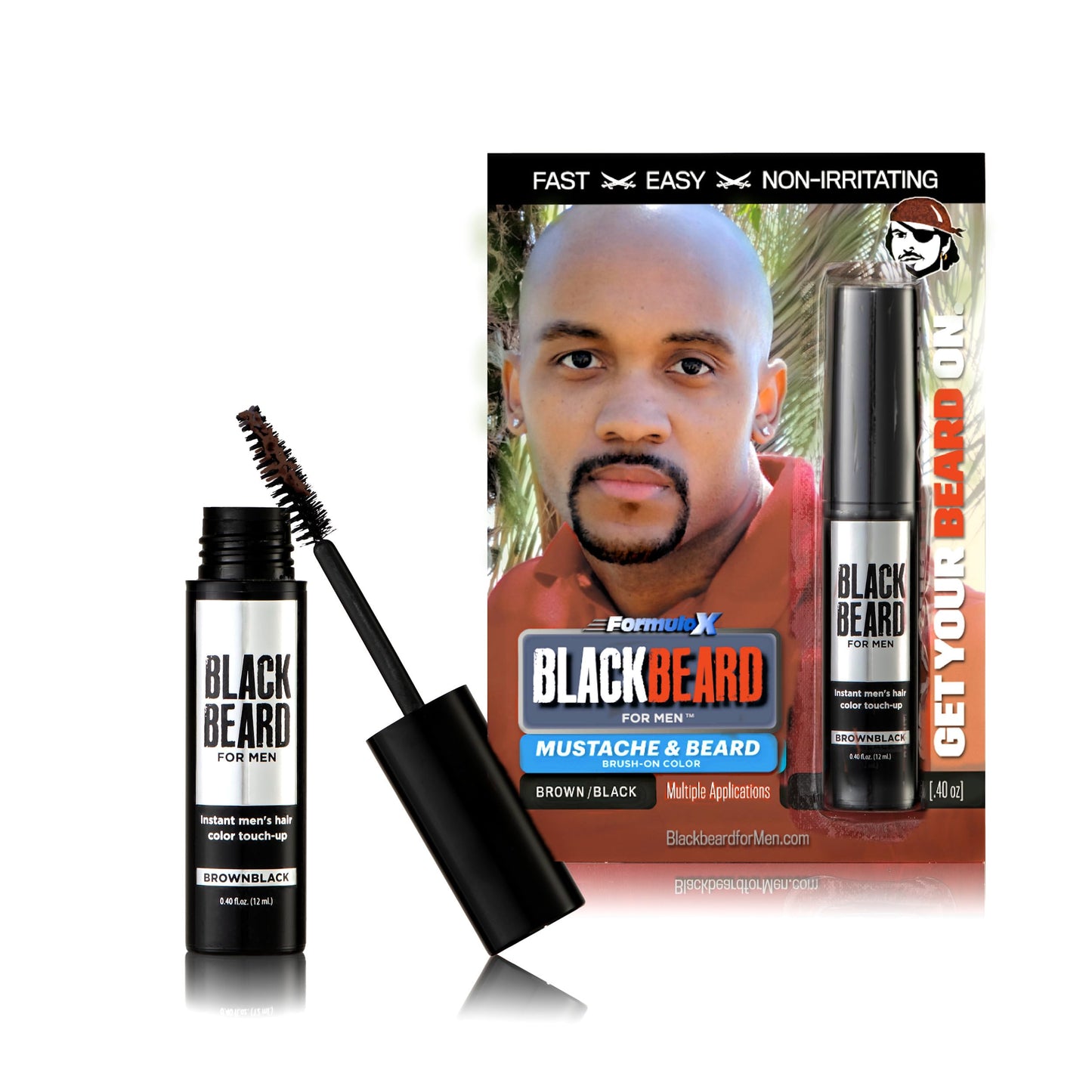 Blackbeard for Men Formula X Instant Mustache, Beard, Eyebrow and Sideburns Color - Fast, Easy, Men’s Grooming, Beard Dye Alternative, Brown/Black, 3 Pack