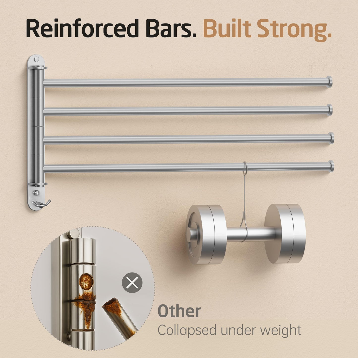 KES Swivel Towel Bar 19.5" Extra Long, 4-Arm Swing Out Towel Rack for Bathroom Wall, Hand Towel Holder for Multiple Towels, SUS304 Stainless Steel Brushed Finish, A2103S4L50-2