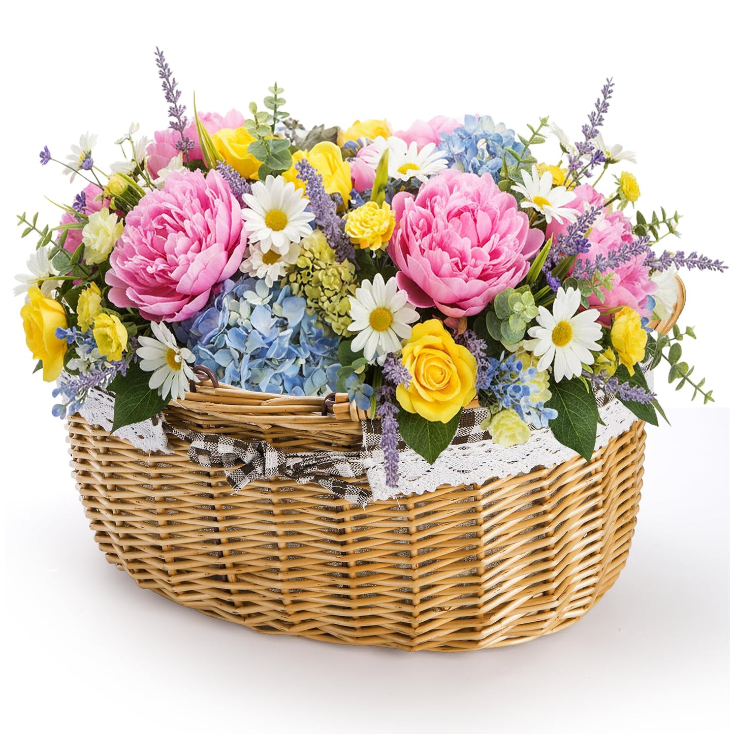Peohud Wicker Picnic Basket with Double Folding Handles, Empty Baskets for Gifts, Woven Easter Basket, Willow Picnic Hamper Garden Harvest Basket for Easter Egg Gathering, Candy, Toys, Wedding