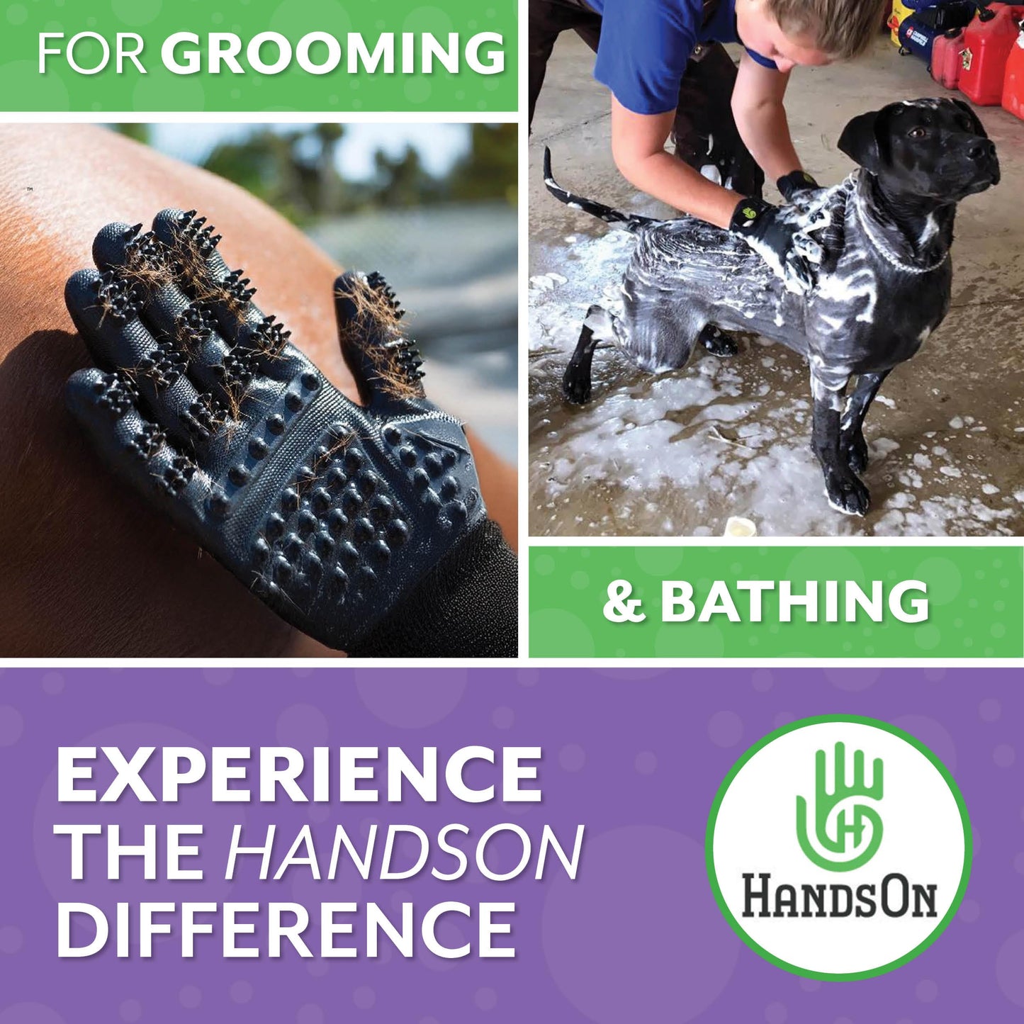 #1 Ranked, Award Winning Handson Gloves for Shedding, Bathing, Grooming, De-Shedding Horses/Dogs/Cats/Livestock/Small Pets - Black Medium