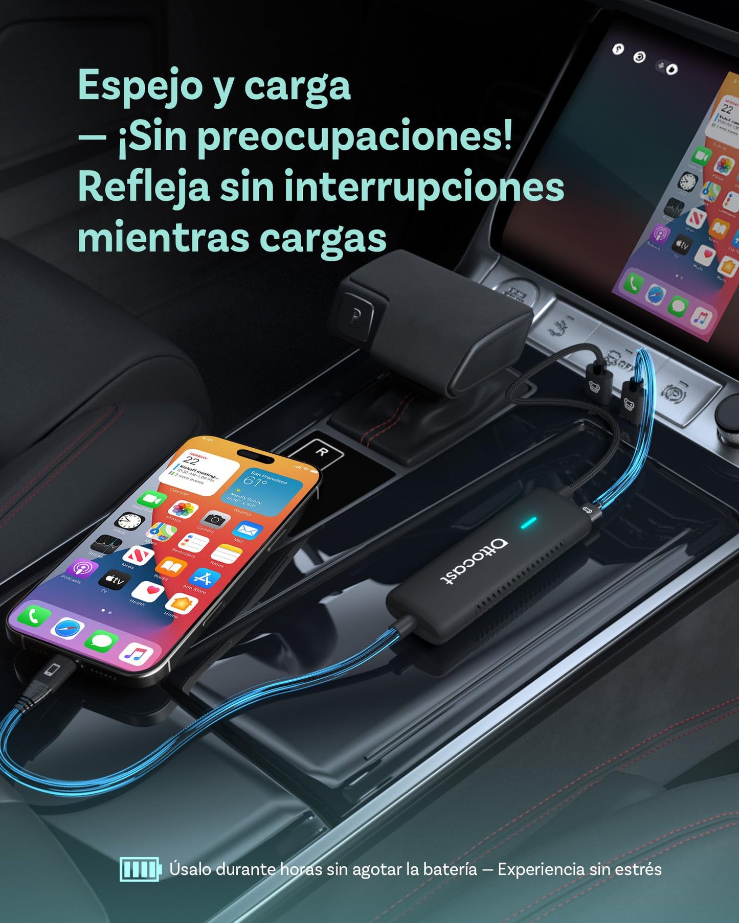 Ottocast Mirror Touch Wireless CarPlay Adapter - Bi-Directional Phone Mirroring & Dual Mode for Factory Wired CarPlay - Seamless iPhone & Android Integration