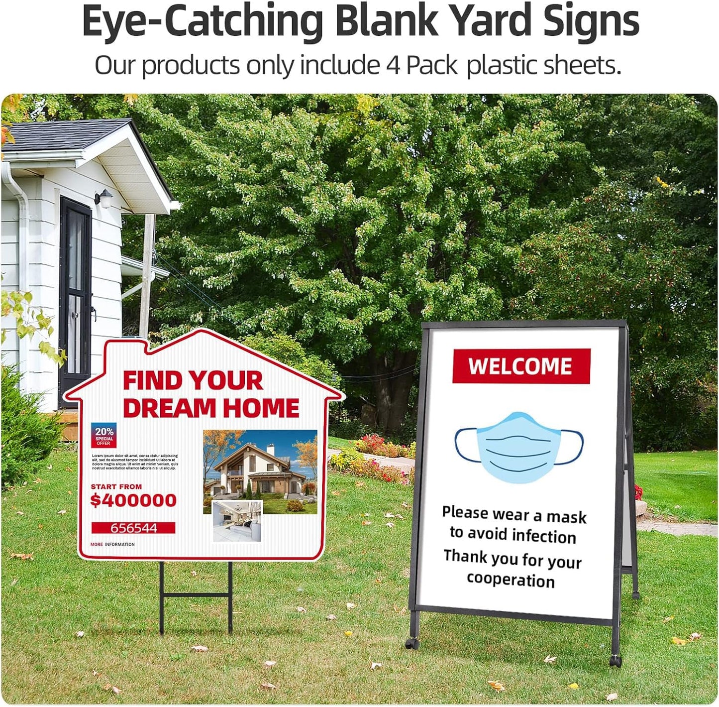 VAIIGO Plastic Sheets 24" x 36", 4mm Blank Yard Lawn Signs, 4 Pack Plastic Poster Board, Coroplast Plastic Sheets for Garage Yard Sale Sign, A-Frame, Warnings, Divider, Crafts, Packing