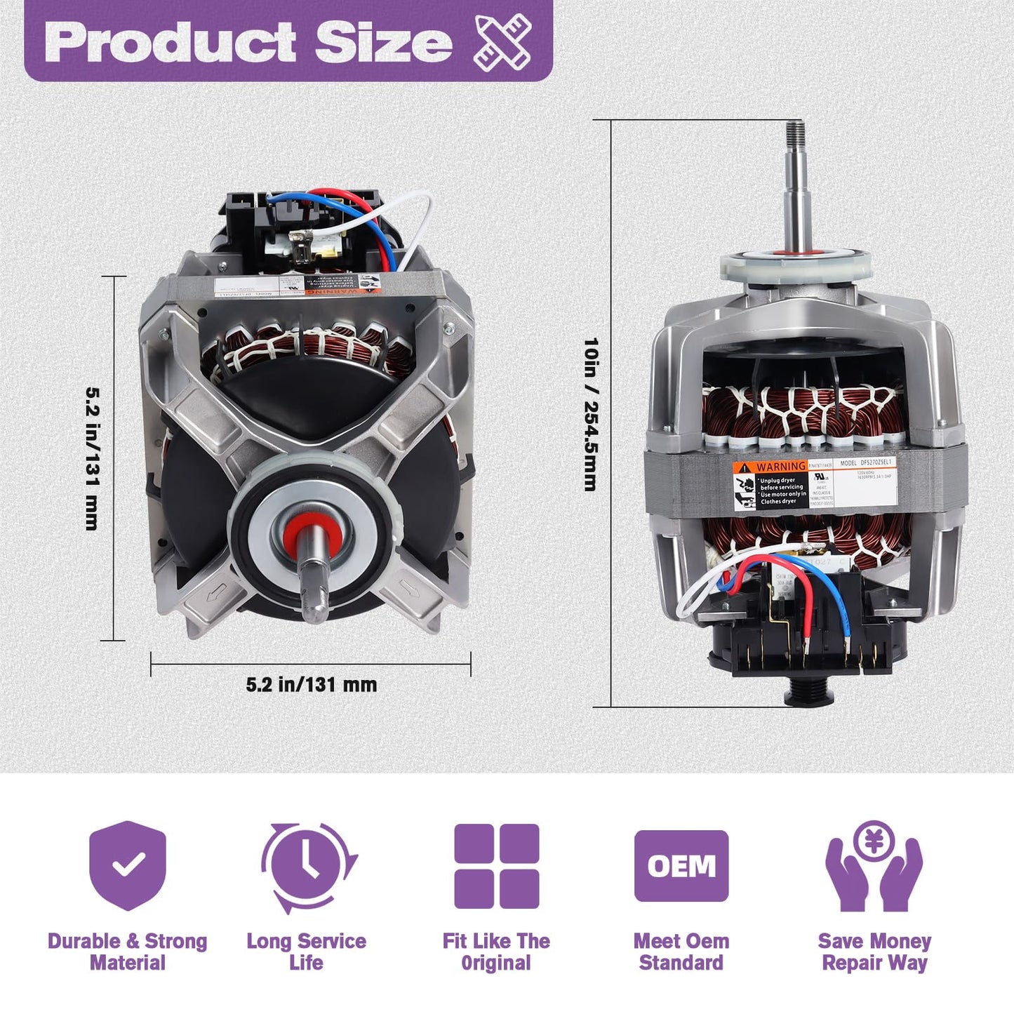 DC31-00055G Dryer Drive Motor Replacement Compatible with Samsung Kenmore Dryers DV210AEW DV48J7770EW, Replaces DC31-00055H AP5331095 PS4204647