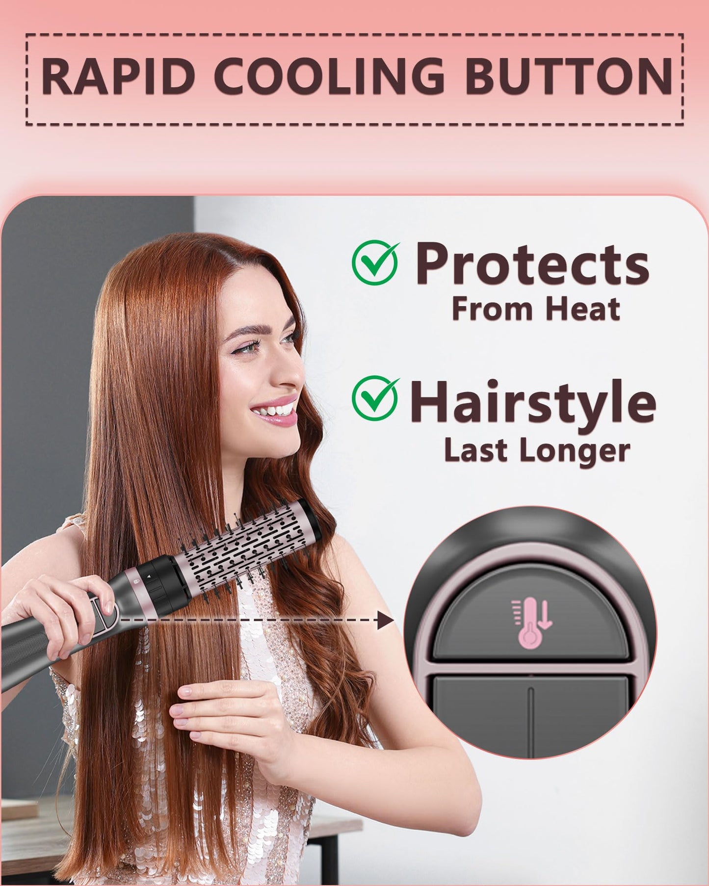 4-in-1 Rotating Hair Dryer Brush Spinning, 3 Setting Modes with Rapid Cooling Button, Hair Brush Blow Dryer with 2 Detachable Brush(1.5"& 2")