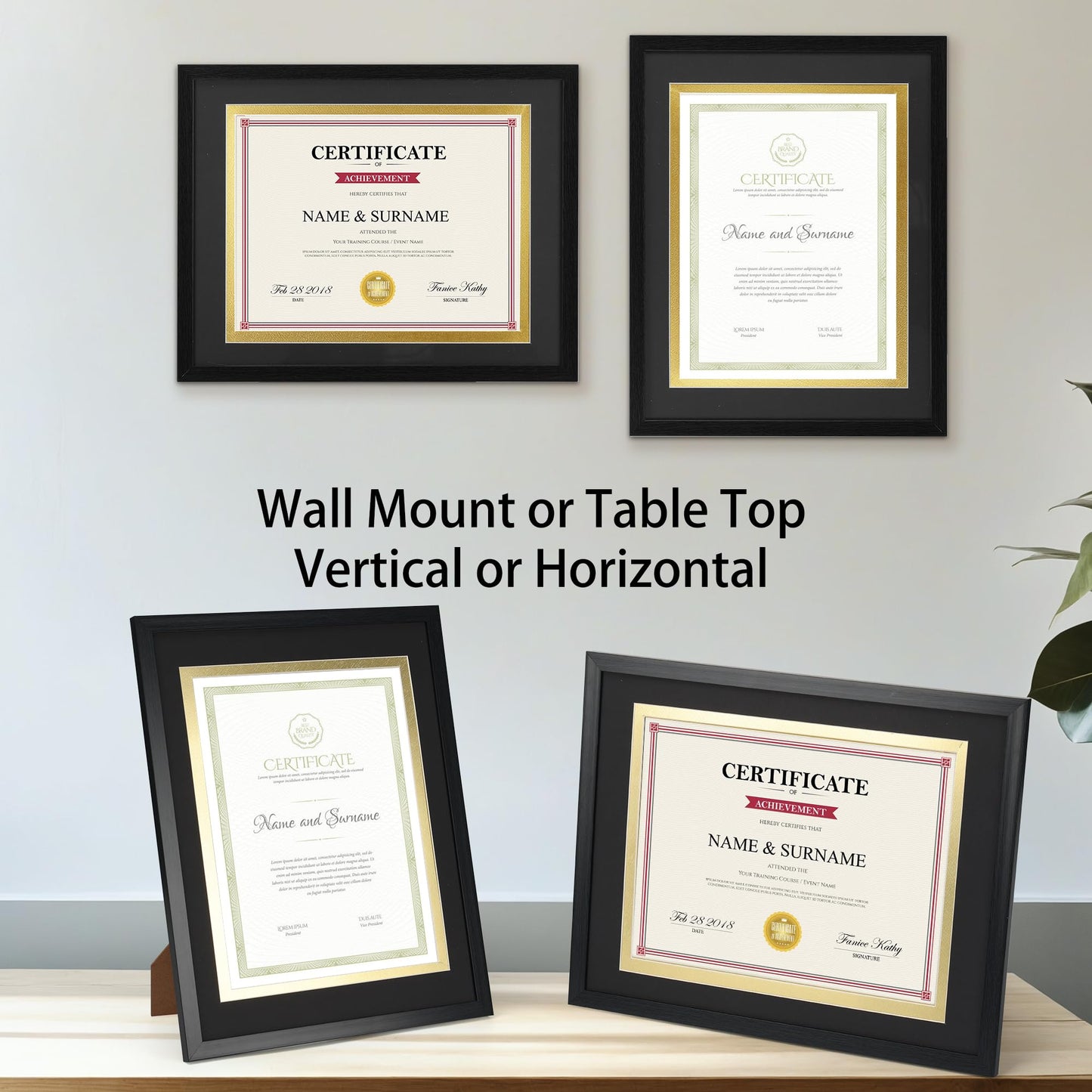 Giftgarden 8.5 x 11 Diploma Frame 3 Pack, 11x14 Frame Matted to 8.5 by 11 Certificate Document Award Degree with Mat, Wall and Tabletop Display