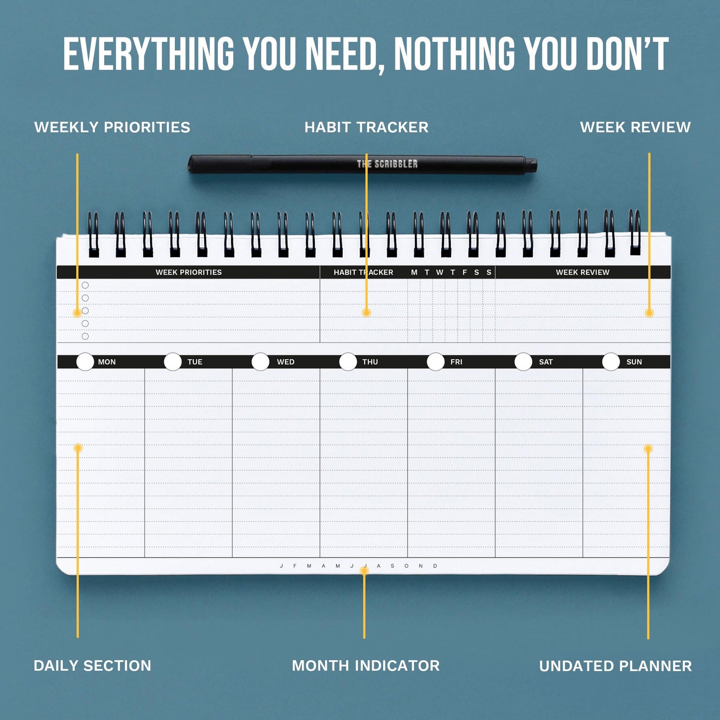 Undated Weekly Planner 2026 | Daily Agenda To Do List Notepad Day Planner Notebook | Monthly School Task, Work Schedule Planners | Yearly Horizontal Calendar Spiral Desk Organizer | Ver 1