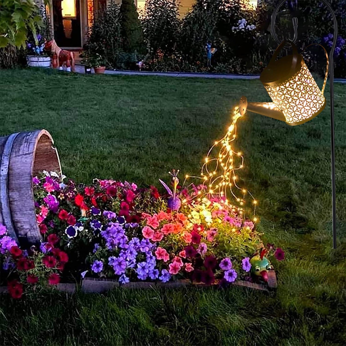 Solar Shower Watering Can Light，LED Solar Garden Lights Outdoor，Waterproof Strip Light,Waterfall Fairy Light，Solar Art Garden Light for for Party,Garden，Home,Yard,Lawn,Decor Retro Metal Solar Lights