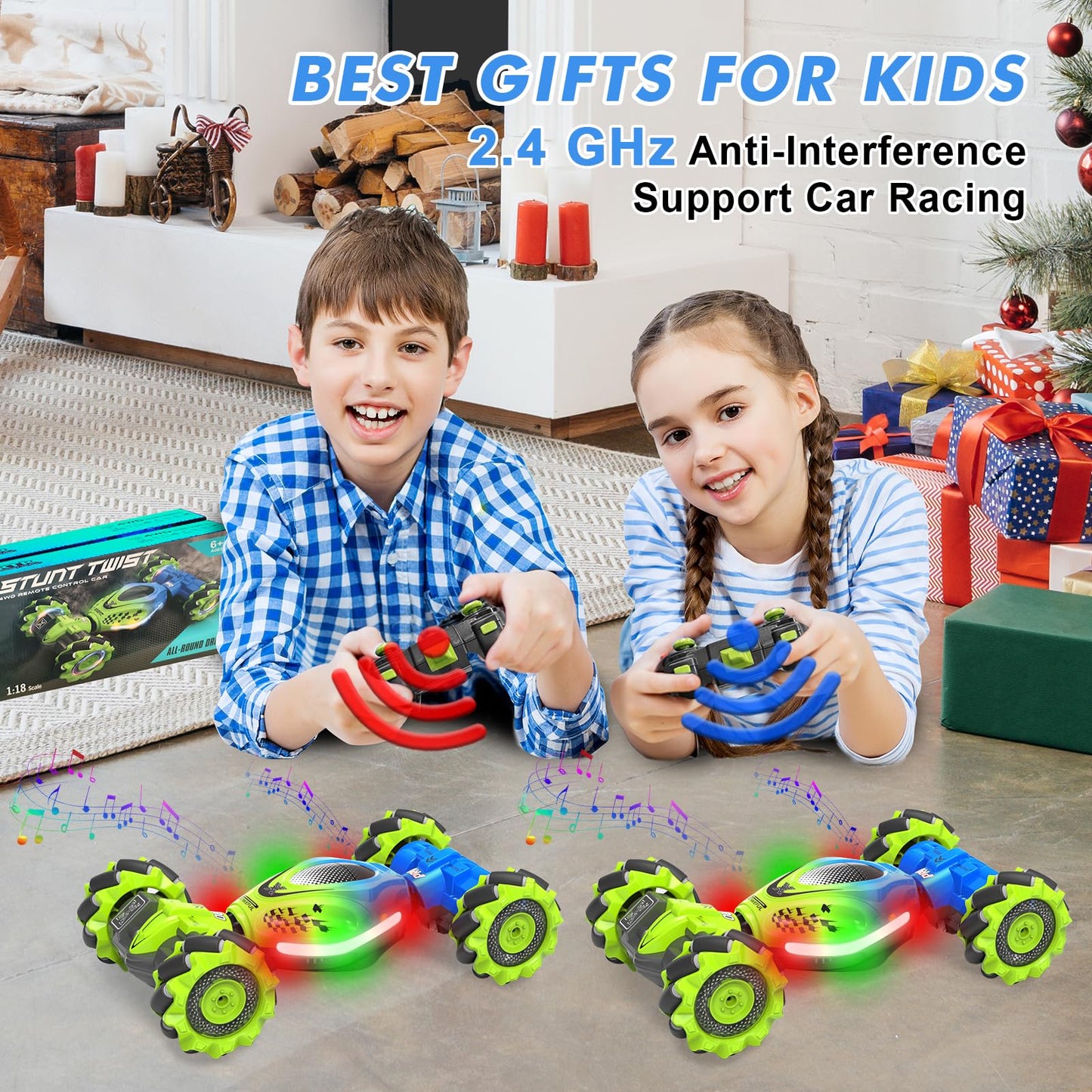 Fosgoit Gesture RC Car, 2.4GHz 4WD Gesture Sensing RC Stunt Car Toys for 6-12 Years Old Boys Girls, Hand Controlled Remote Drift Twist Offroad 360° Rotation with Lights Music for Birthday Gifts